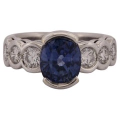 Natural Oval Sapphire Diamond 18K Gold 2.75ctw Sapphire 1.00ctw Dia Ring Size 5