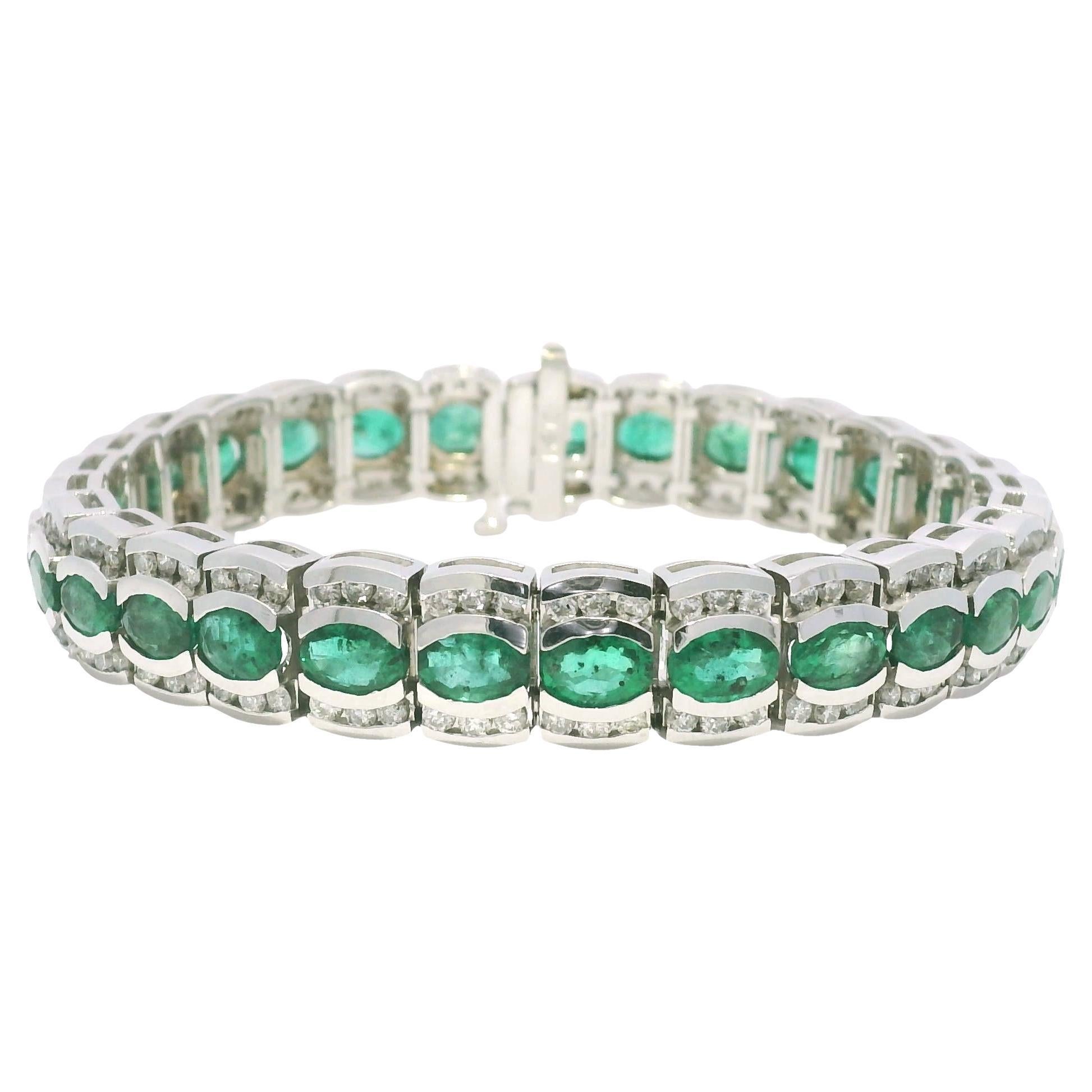 Natural Oval Shape Emerald
Diamond 14-Karat Wide Bracelet In Stock