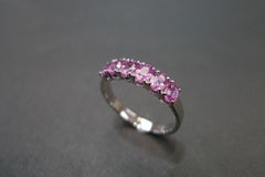 Natural Oval Shape Pink Sapphire Wedding Ring Band in 18K White Gold