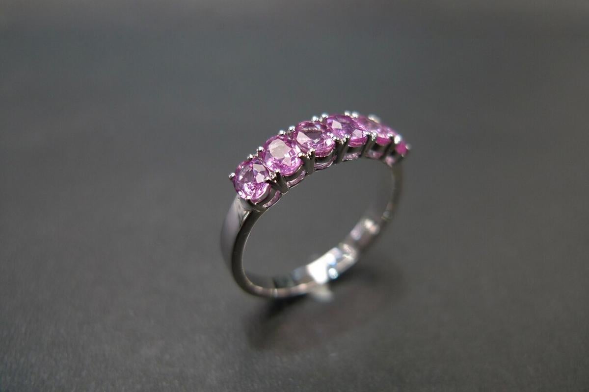 For Sale:  Natural Oval Shape Pink Sapphire Wedding Ring Band in 18K White Gold 6
