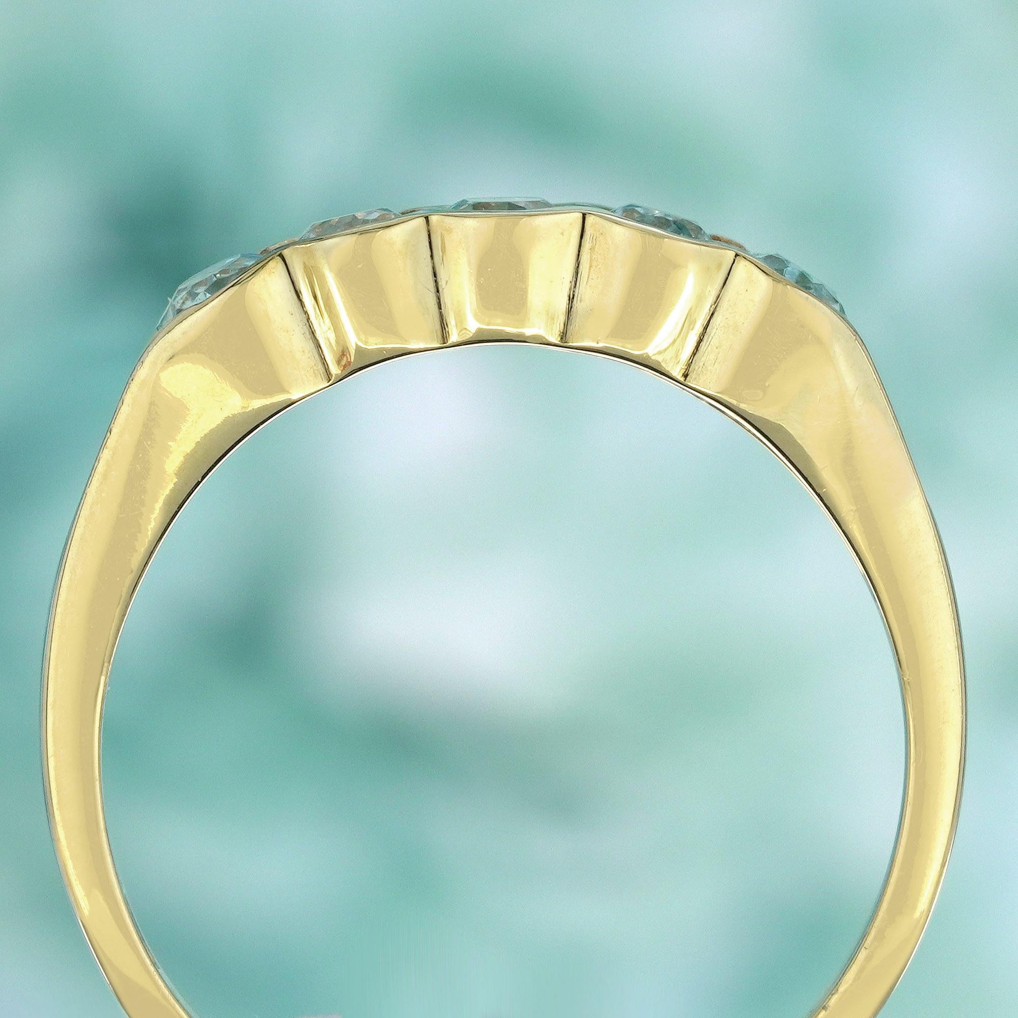 Natural  Oval Sky Blue Topaz Vintage Style Five Stone Ring in Solid 9K Gold In New Condition For Sale In Bangkok, TH