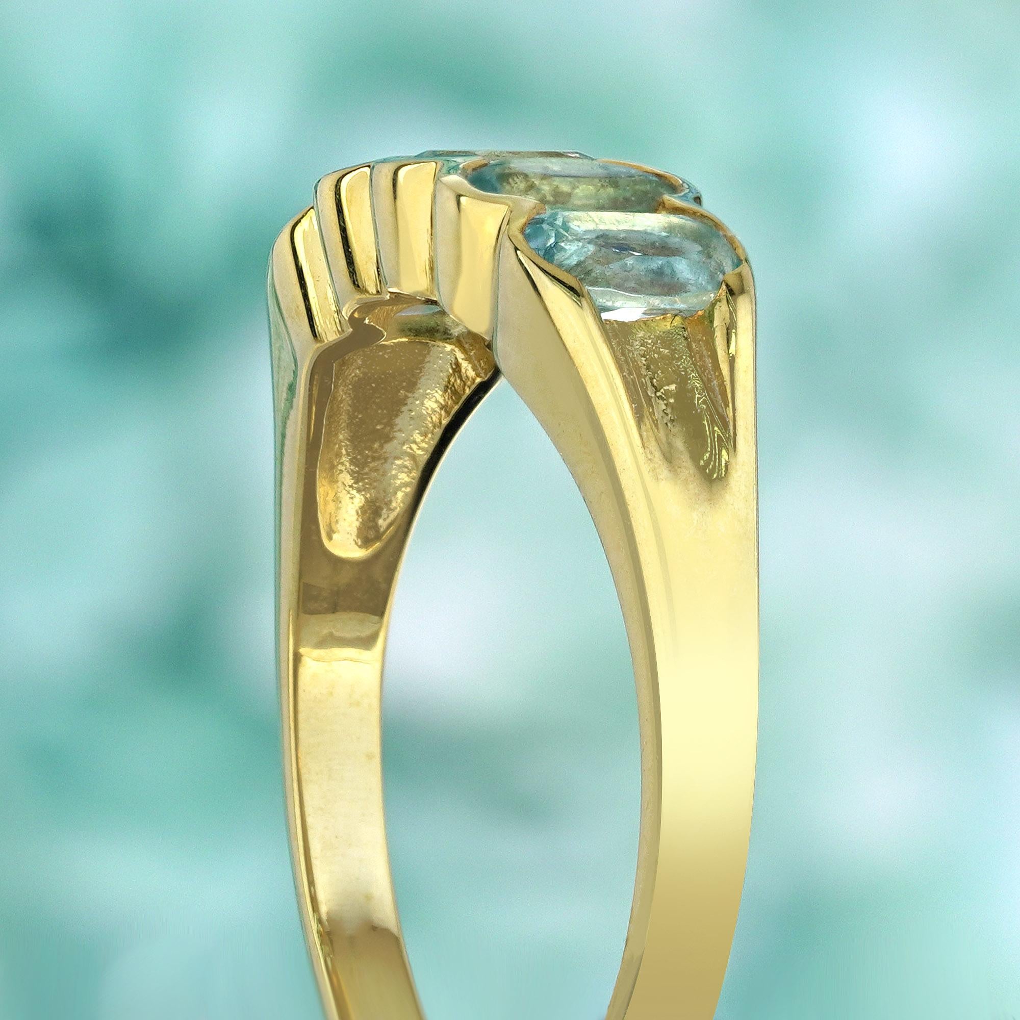 Women's Natural  Oval Sky Blue Topaz Vintage Style Five Stone Ring in Solid 9K Gold For Sale