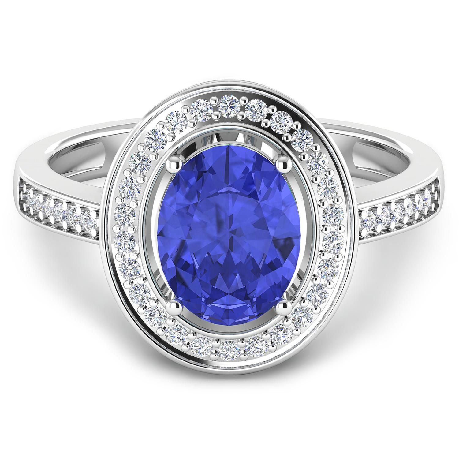 Oval Cut Natural Oval Tanzanite Ring Diamond Halo 14K White Gold For Sale