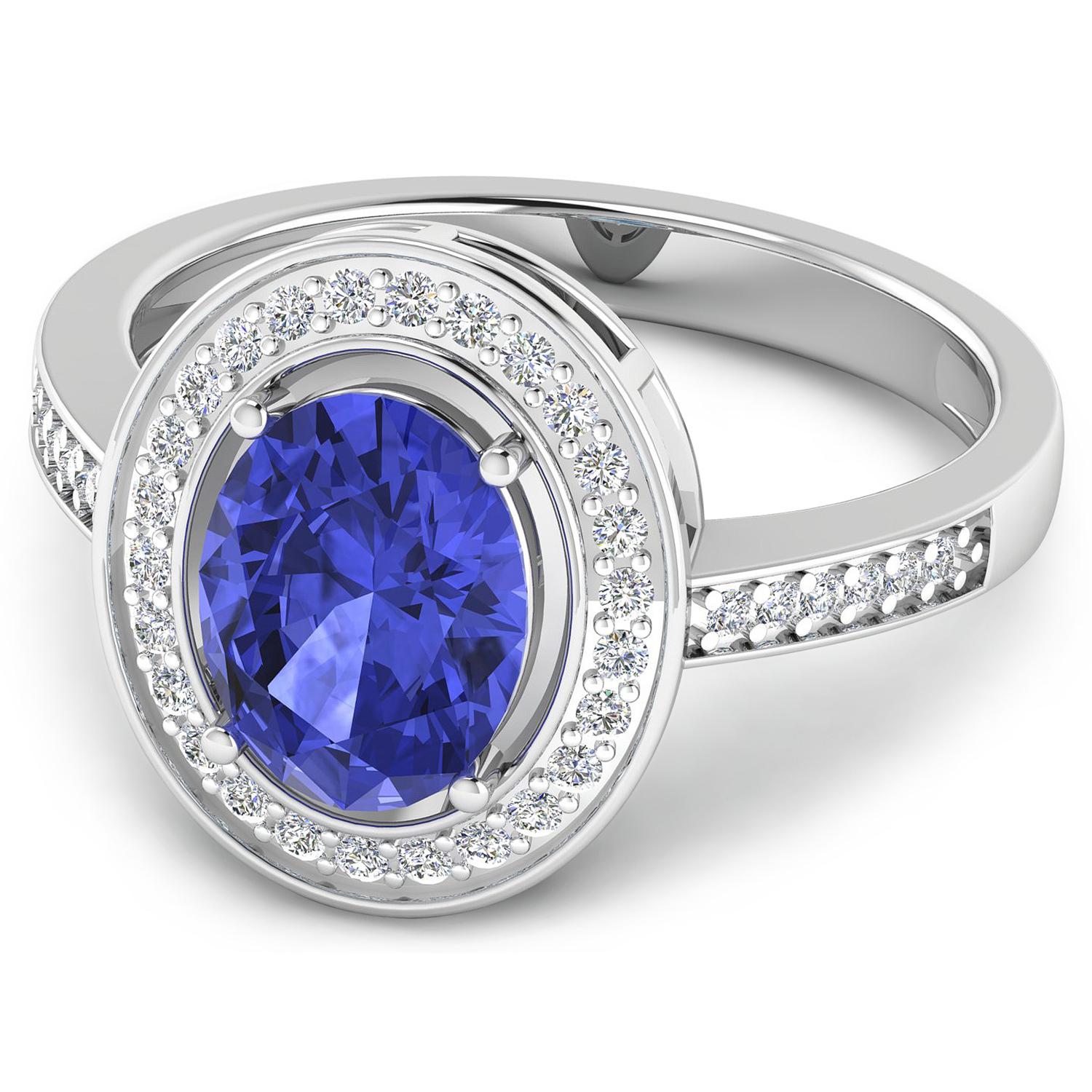 Oval Cut Natural Oval Tanzanite Ring Diamond Halo 14K White Gold For Sale