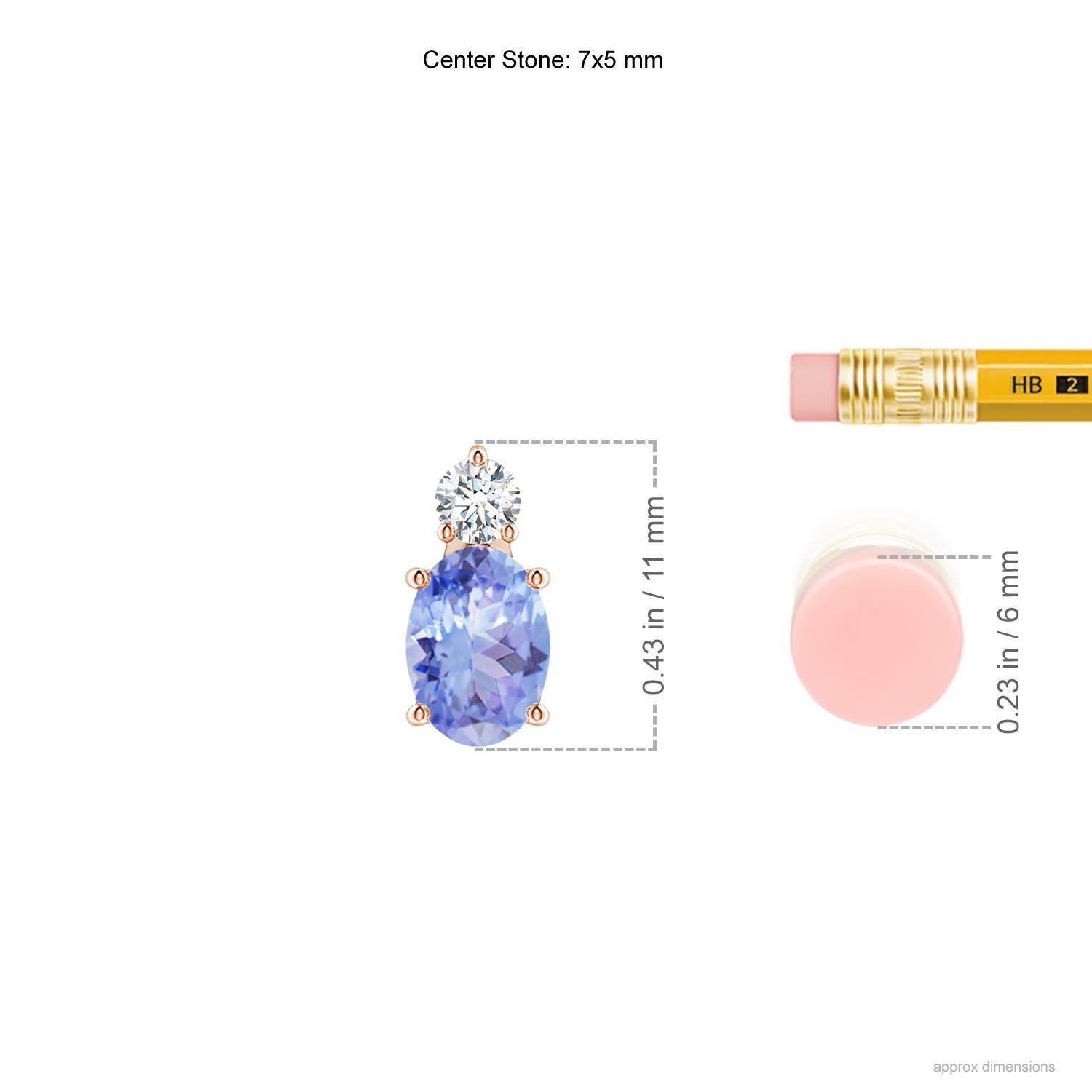 Modern Natural Oval Tanzanite Solitaire Pendant with Diamond in 14K Rose Gold For Sale