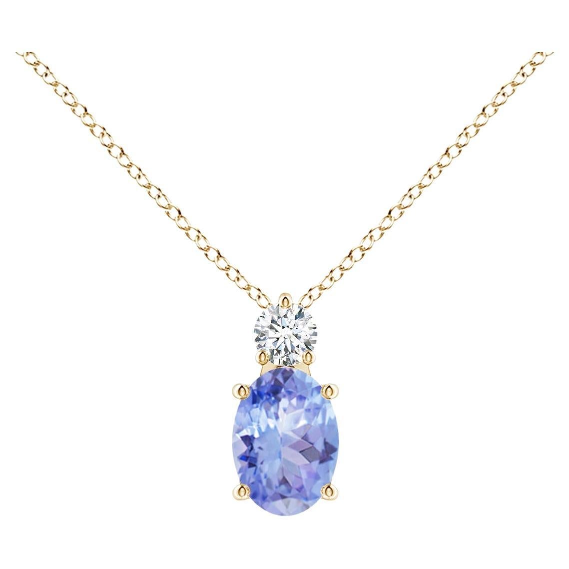 Natürlicher ovaler Tansanit Solitär-Anhänger mit Diamant in 14K Gelbgold