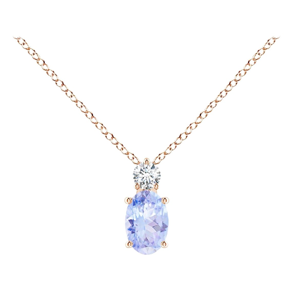 Natürlicher ovaler Tansanit Solitär-Anhänger mit Diamant in 18 Karat Roségold