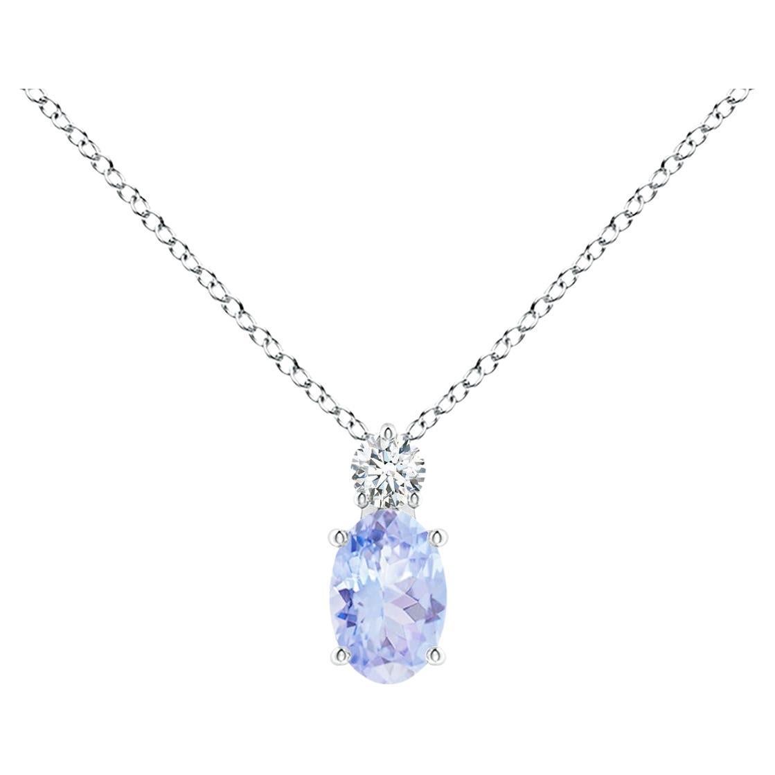 Pendentif solitaire en or blanc 18 carats avec tanzanite ovale naturelle et diamants
