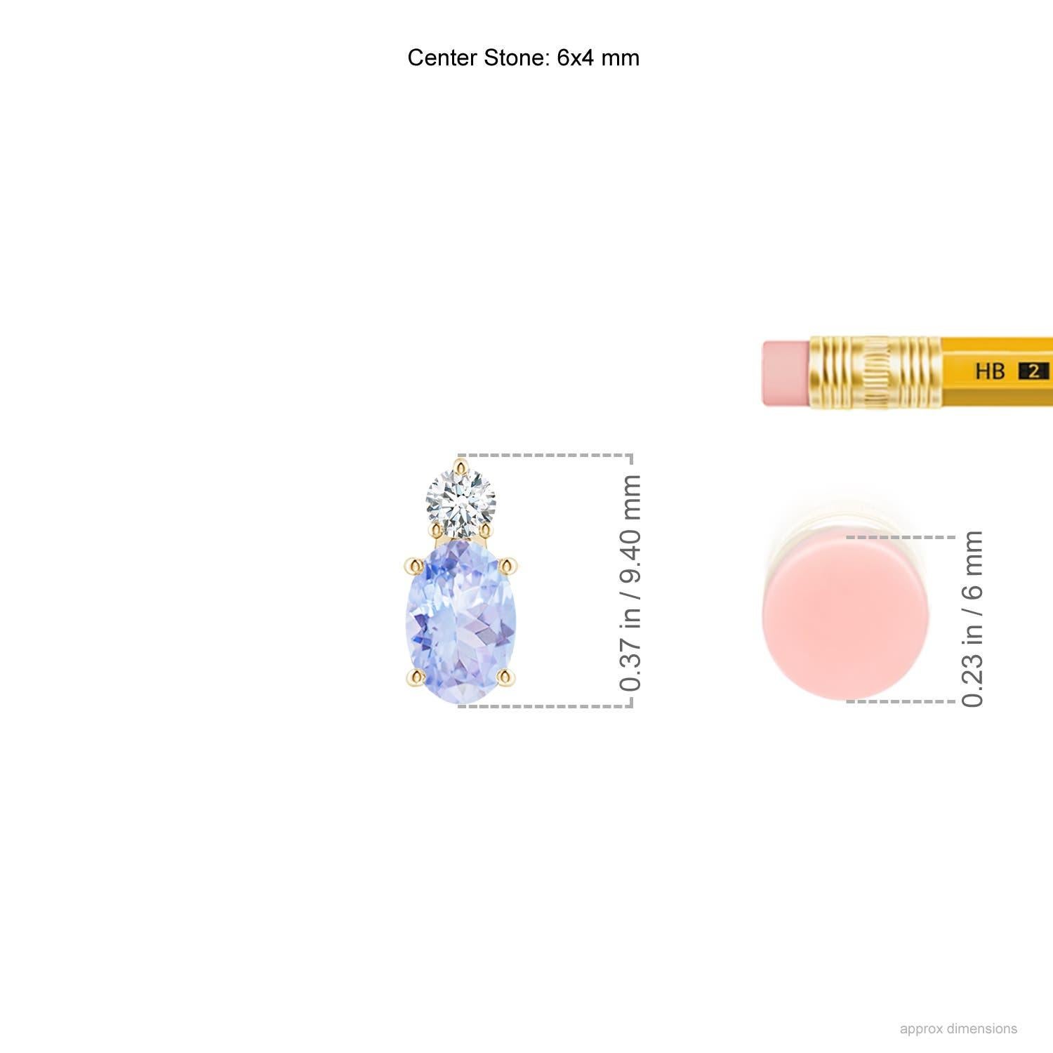 Modern Natural Oval Tanzanite Solitaire Pendant with Diamond in 18K Yellow Gold For Sale