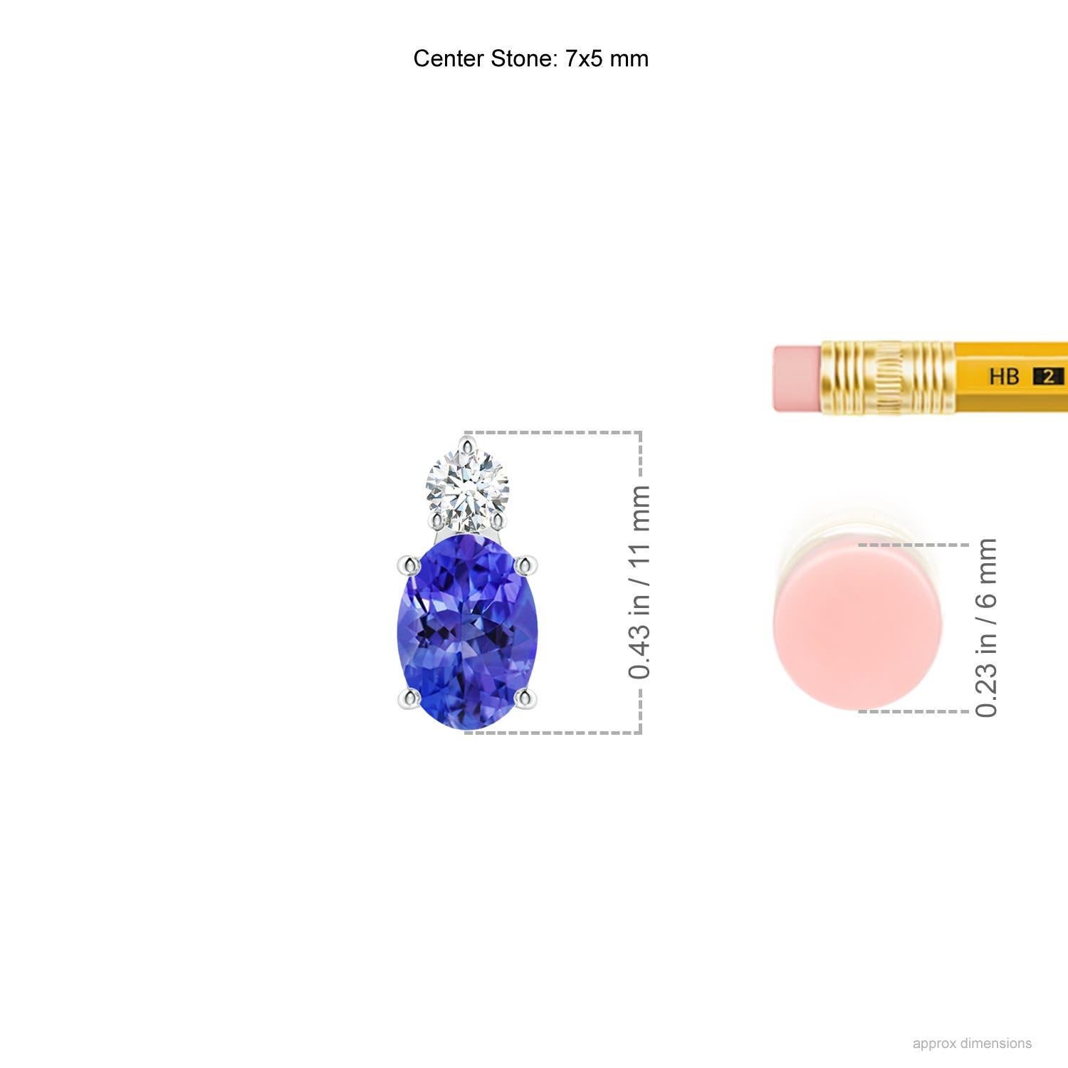 Modern Natural Oval Tanzanite Solitaire Pendant with Diamond in 925 Sterling Silver For Sale
