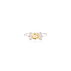 Natural Oval Yellow Sapphire Diamond Floral Motif Cluster Ring in 14K White Gold