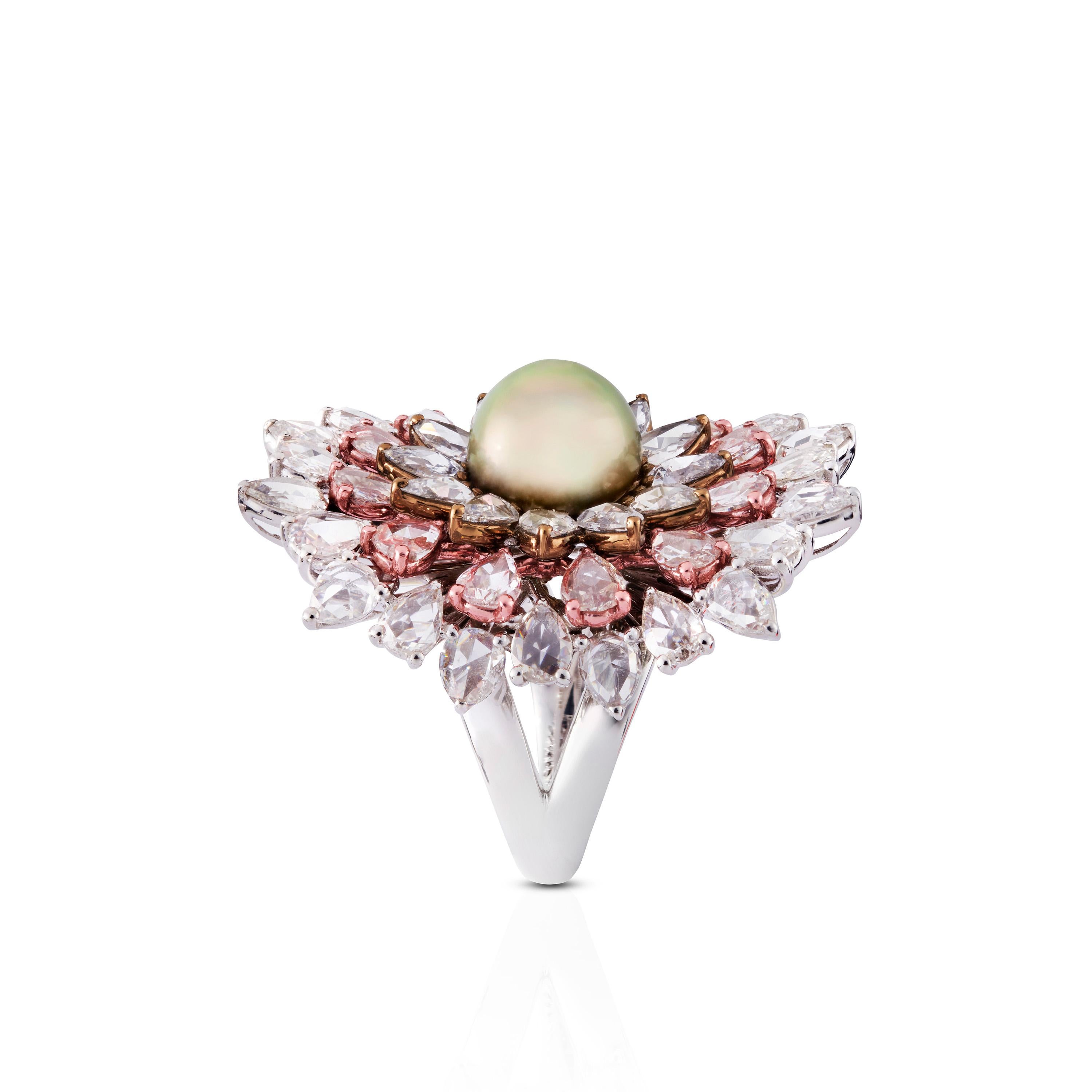 Contemporary Natural Pacific Pearl with Diamonds Ring For Sale
