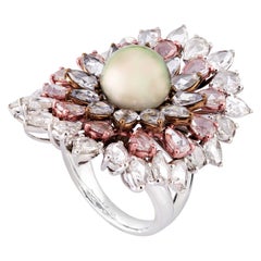 Used Natural Pacific Pearl with Diamonds Ring