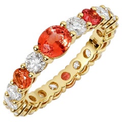 Natural Padparadscha Sapphire 0.88 cts set in 18K Yel Gld Ring with 1.51 cts DIA