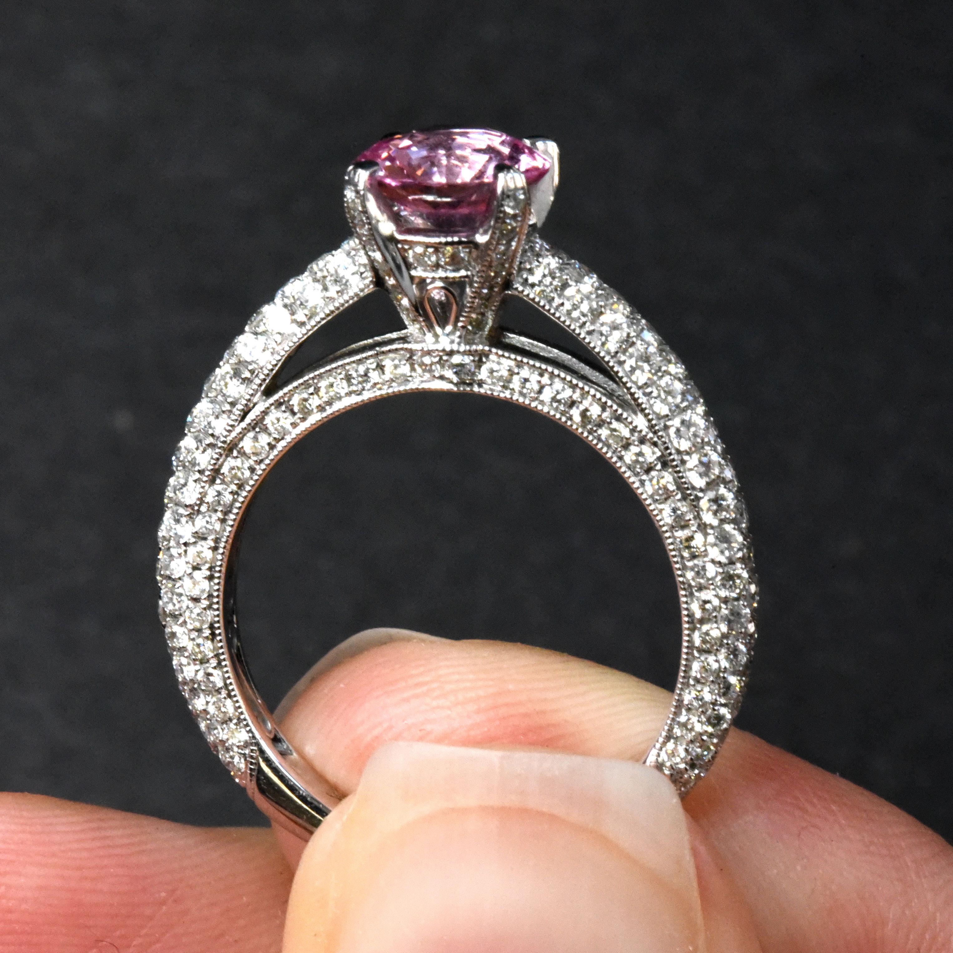 Natural Padparadscha Sapphire Stone 1.43 cts in 18KWG Ring with Dia / GRS Report For Sale 1