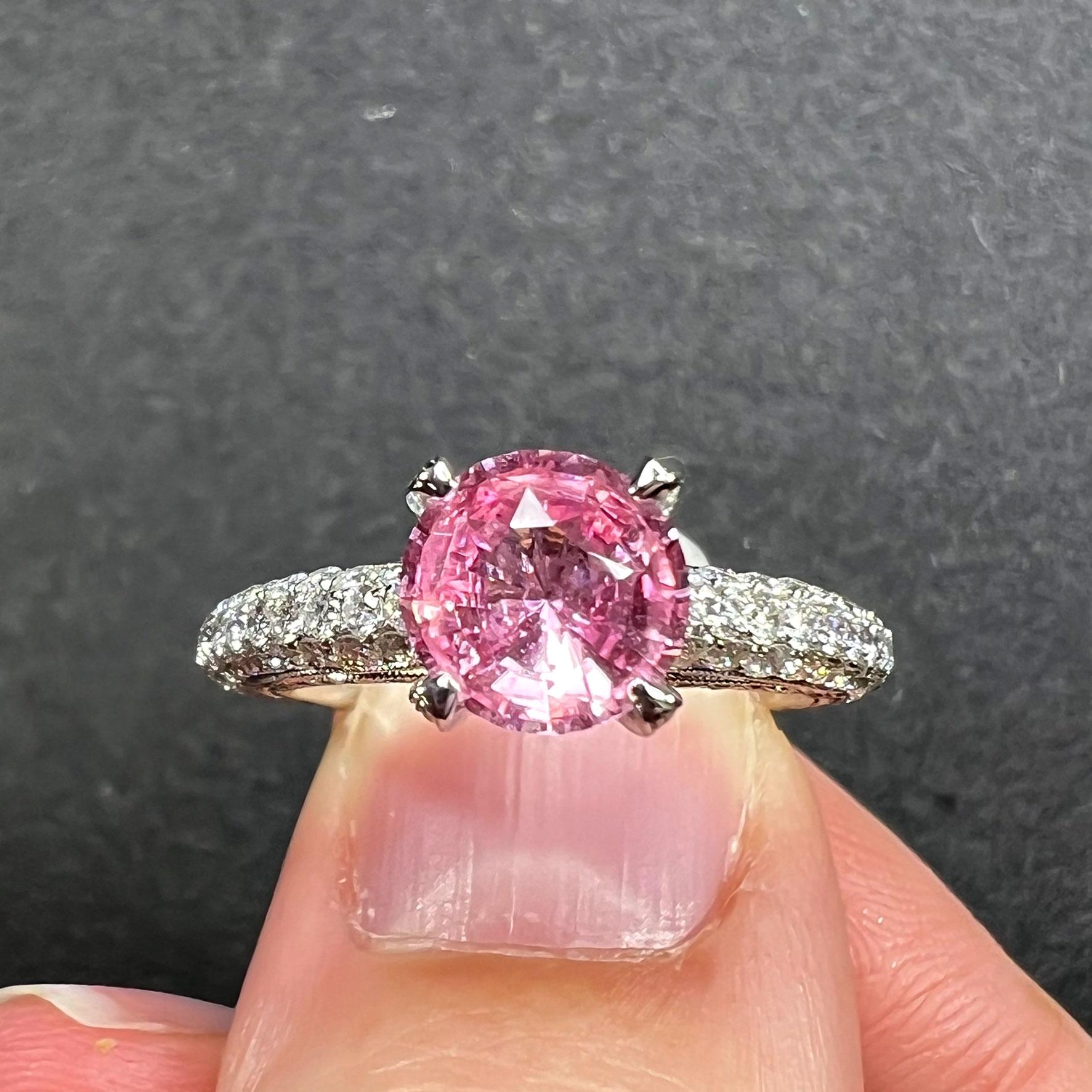 Natural Padparadscha Sapphire Stone 1.43 cts in 18KWG Ring with Dia / GRS Report For Sale 2