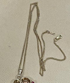 Natural Pair of Shoe Charms with Precious Stone Necklace in 14K Yellow Gold