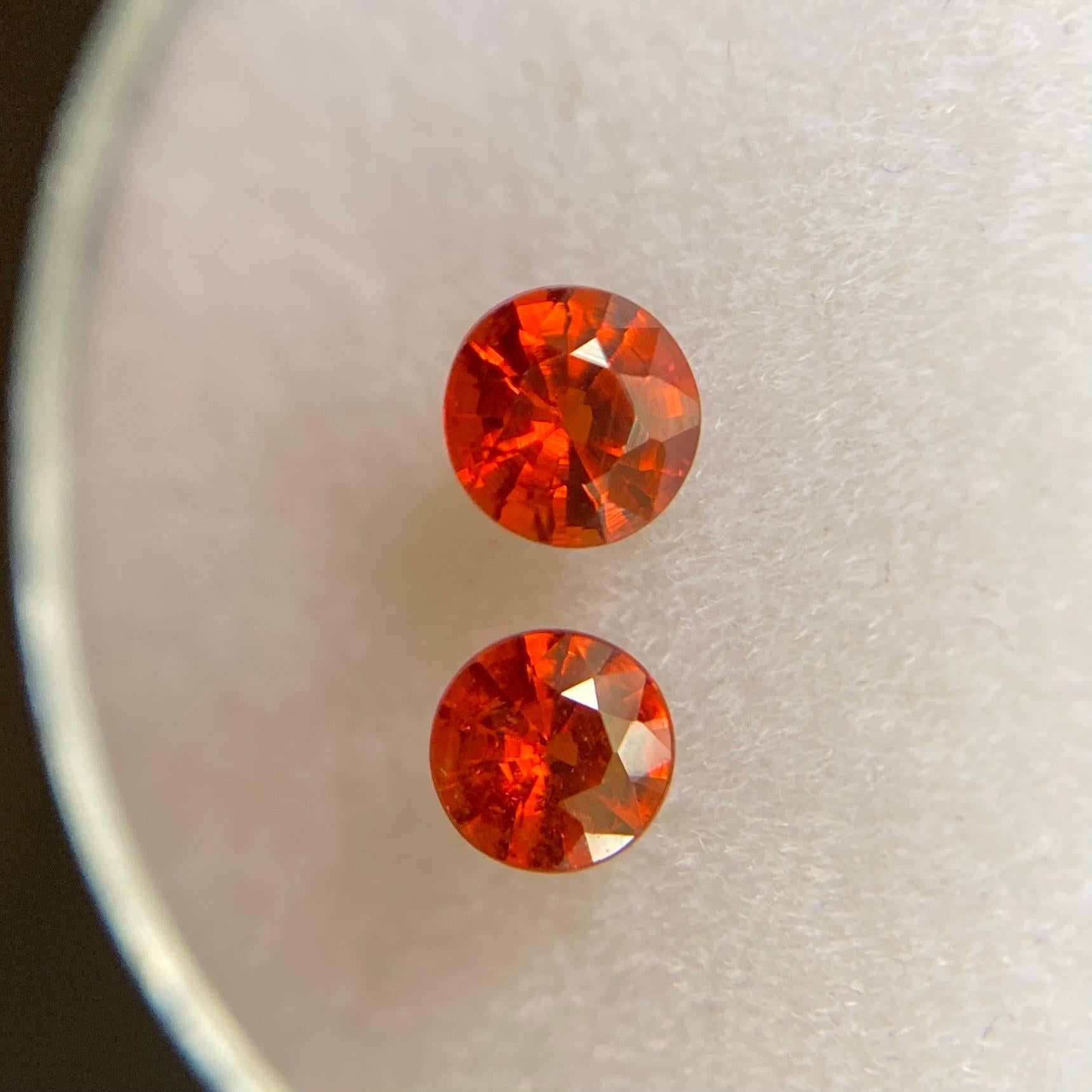 Round Cut Natural Pair of Vivid Orange 0.72ct Spessartine Garnets Matching Gems
