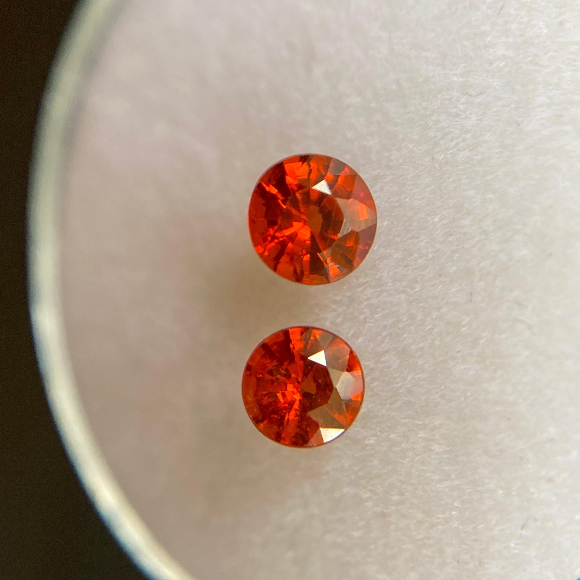 Natural Pair of Vivid Orange 0.72ct Spessartine Garnets Matching Gems In New Condition In Birmingham, GB