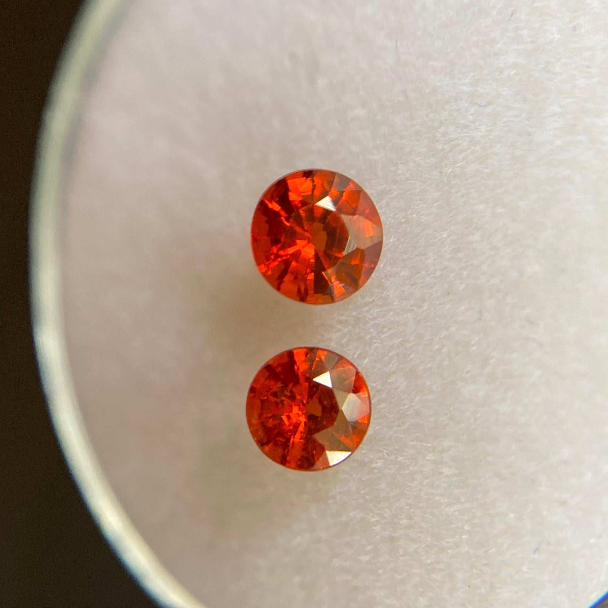 Women's or Men's Natural Pair of Vivid Orange 0.72ct Spessartine Garnets Matching Gems
