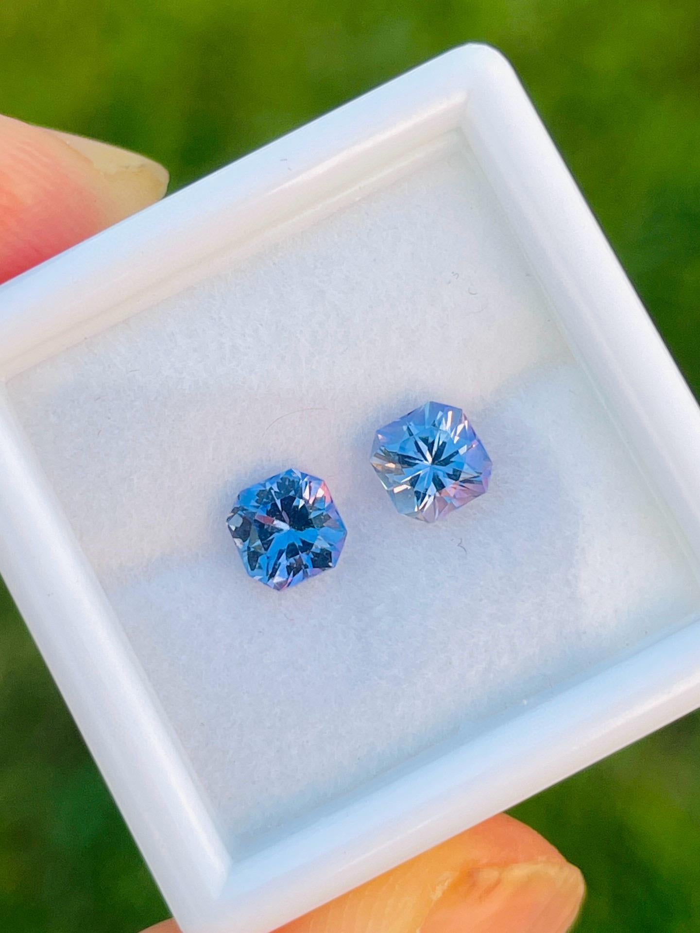 Asscher Cut Natural Pair Tanzanite gemstone 1.22carats  Precision cut silver blue color For Sale