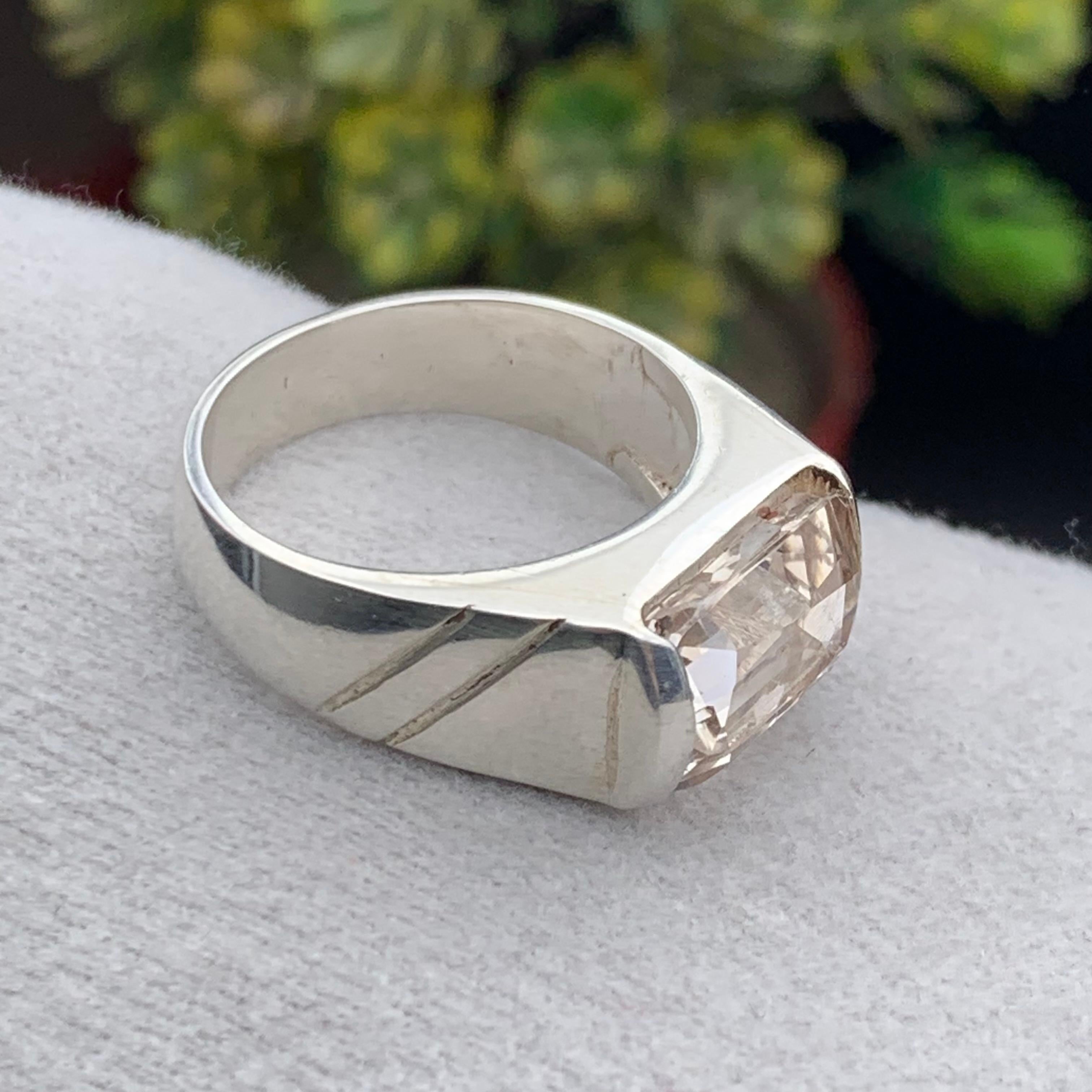 Taglio cuscino Anello di topazio marrone chiaro naturale in argento 925 - Gemma fatta a mano - Gioielli in vendita