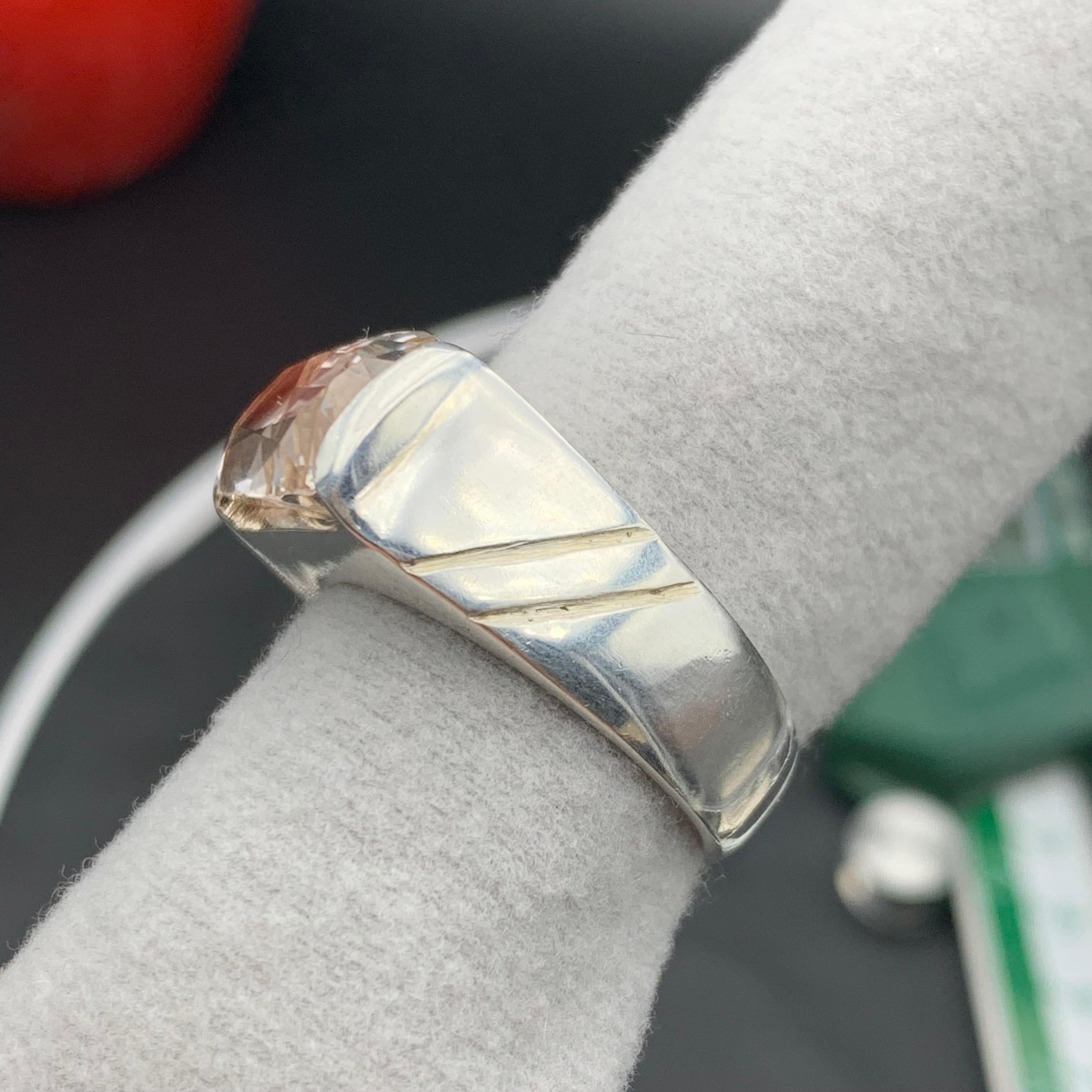 Anello di topazio marrone chiaro naturale in argento 925 - Gemma fatta a mano - Gioielli in vendita 3