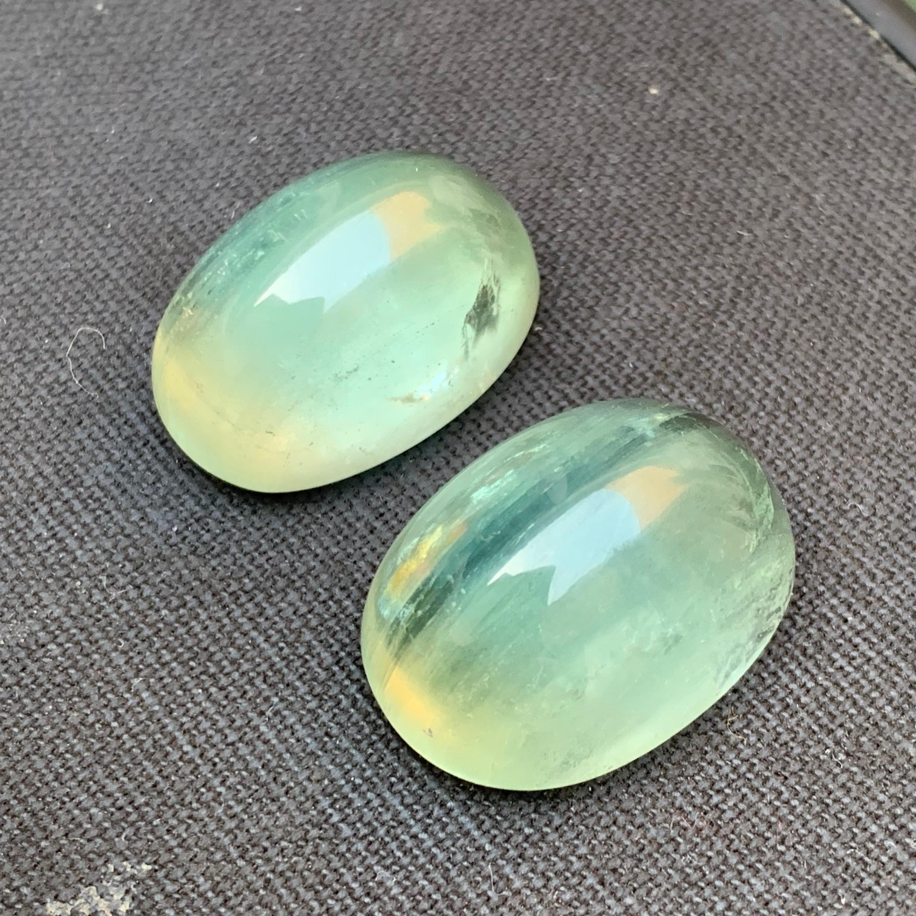 Natural Pale Green Beryl Earrings, Pendant Loose Gemstone Cabochon Set 60.75 Ct For Sale 5