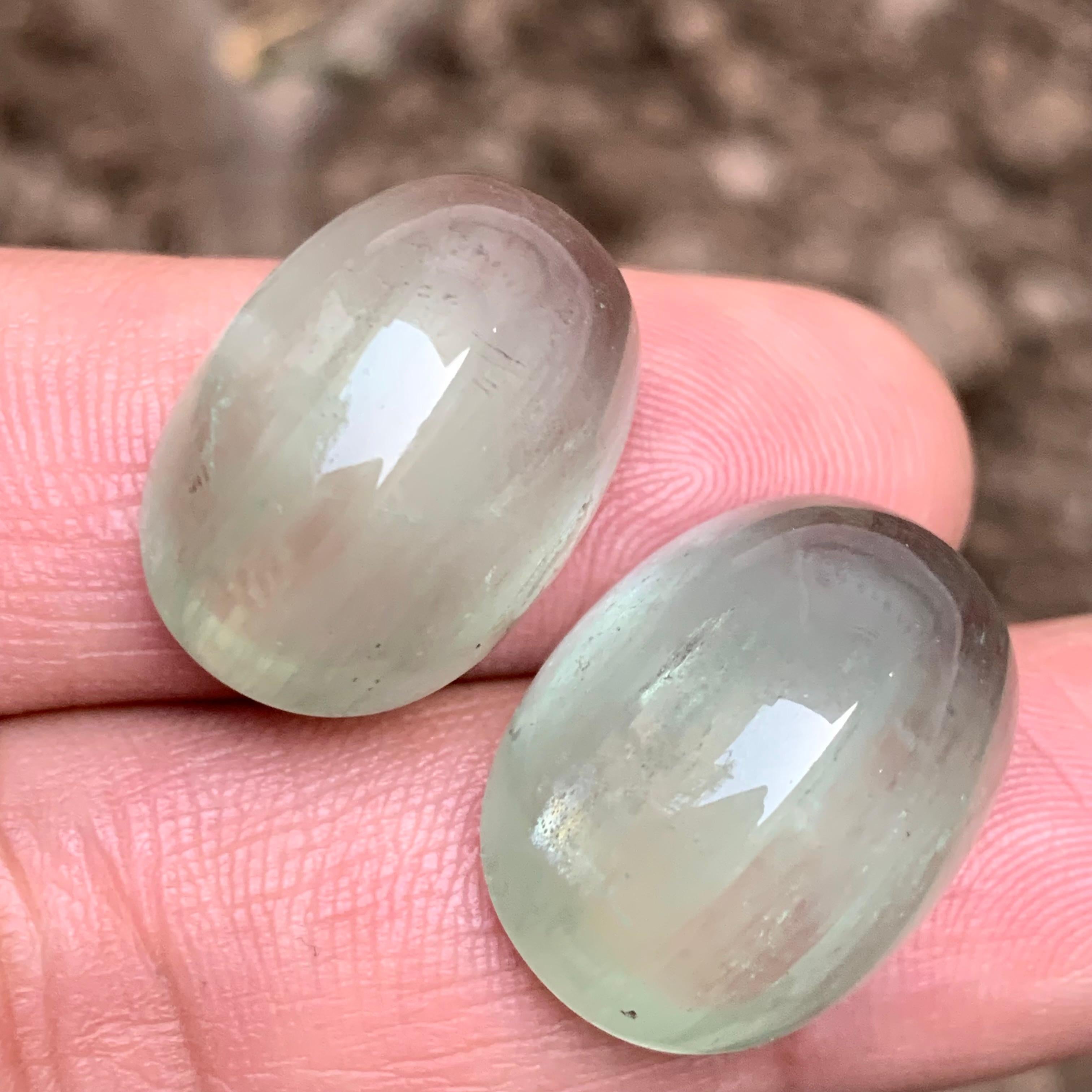 Natural Pale Green Beryl Earrings, Pendant Loose Gemstone Cabochon Set 60.75 Ct For Sale 6