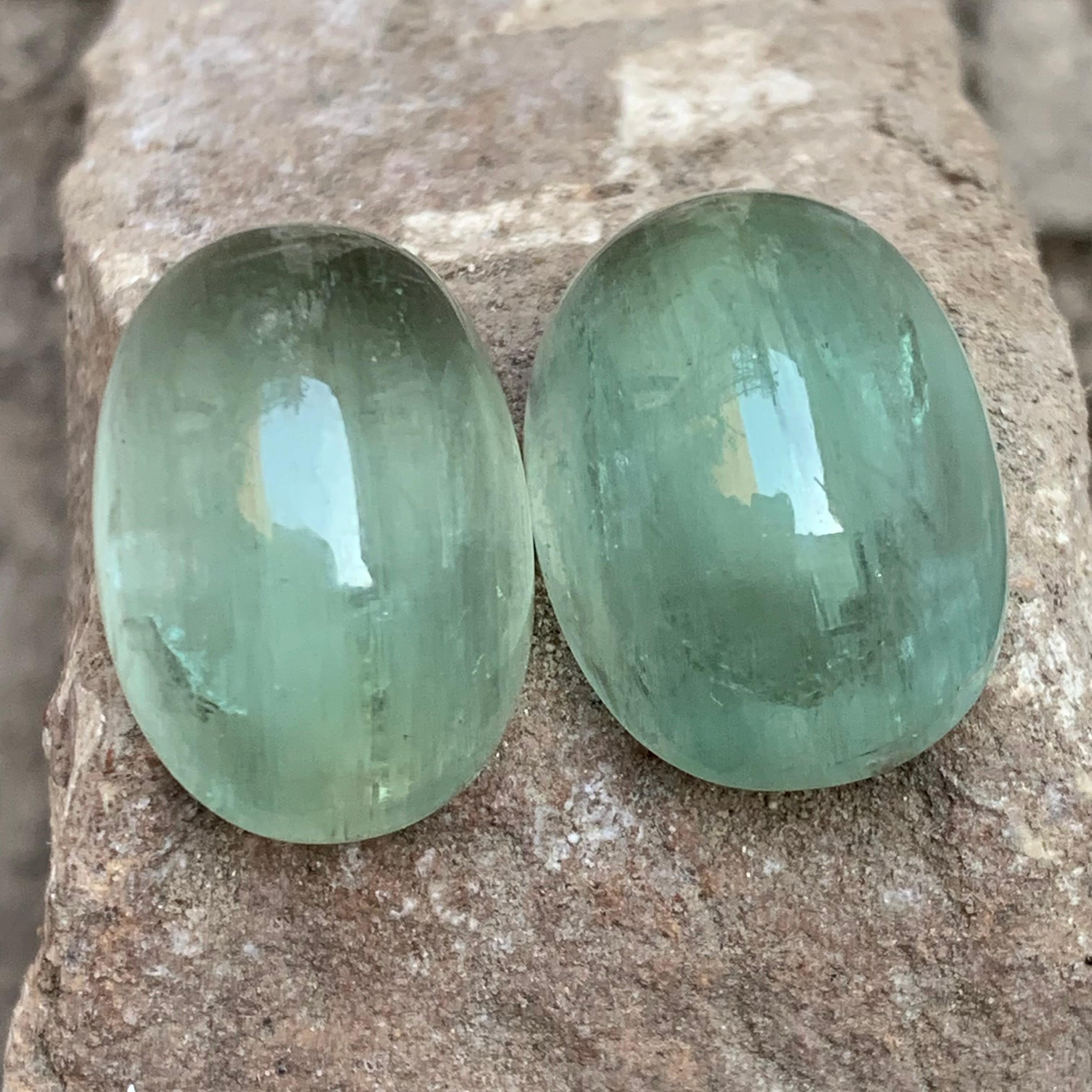 Natural Pale Green Beryl Earrings, Pendant Loose Gemstone Cabochon Set 60.75 Ct For Sale 7