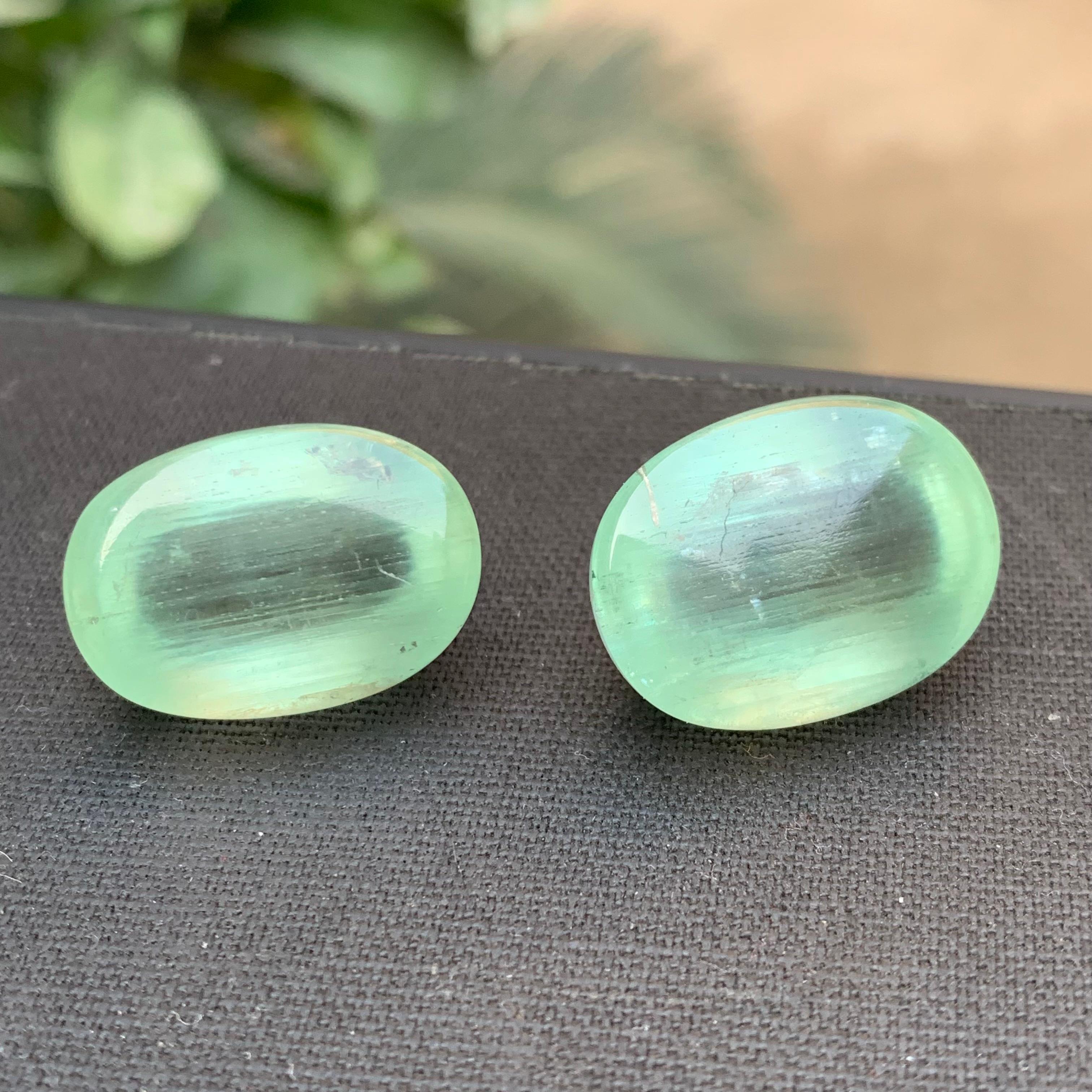 Natural Pale Green Beryl Earrings, Pendant Loose Gemstone Cabochon Set 60.75 Ct For Sale 8