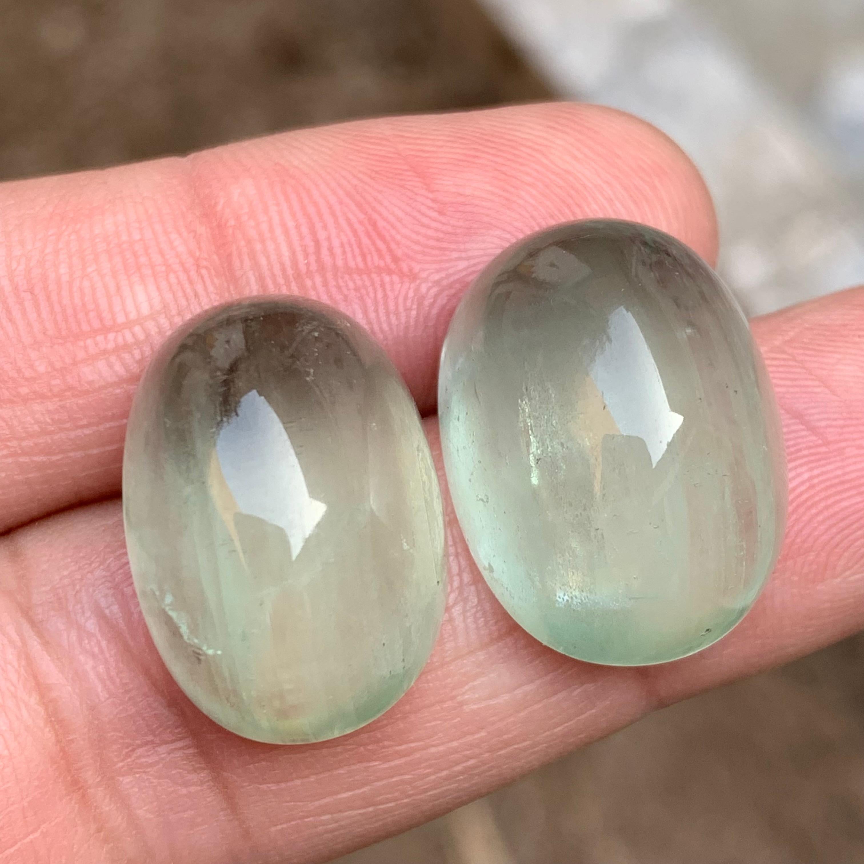 Natural Pale Green Beryl Earrings, Pendant Loose Gemstone Cabochon Set 60.75 Ct In New Condition For Sale In Peshawar, PK