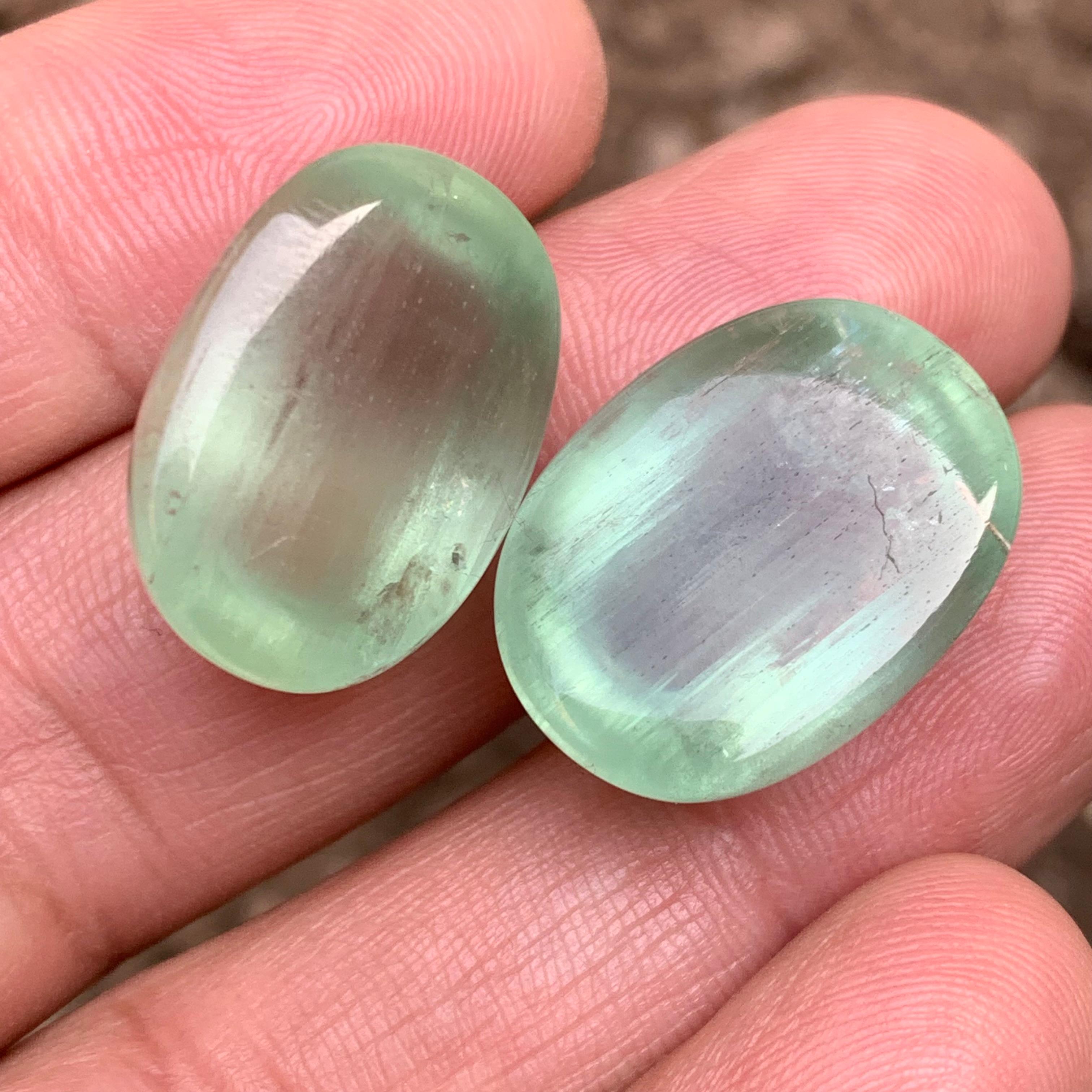 Natural Pale Green Beryl Earrings, Pendant Loose Gemstone Cabochon Set 60.75 Ct For Sale 1
