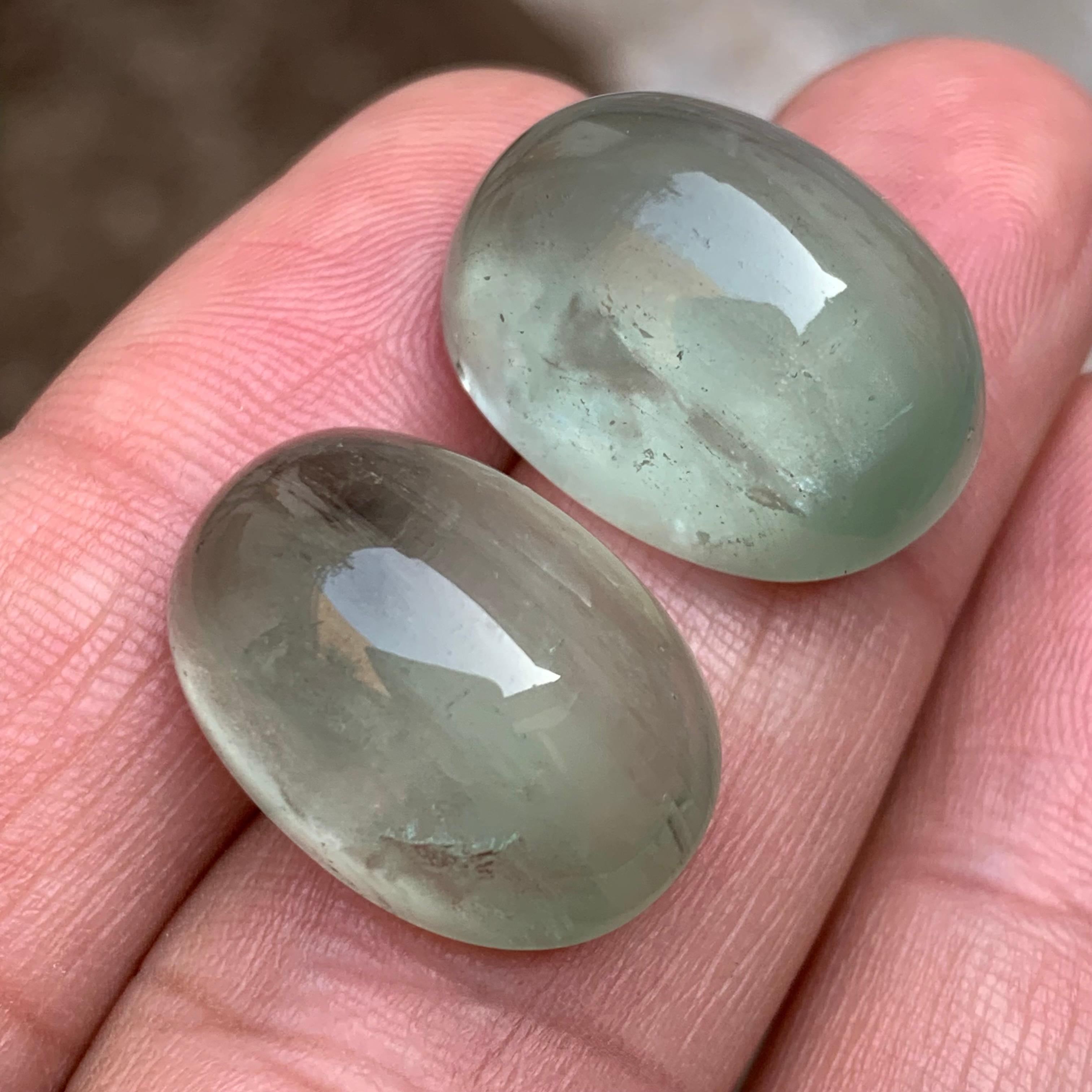 Natural Pale Green Beryl Earrings, Pendant Loose Gemstone Cabochon Set 60.75 Ct For Sale 4
