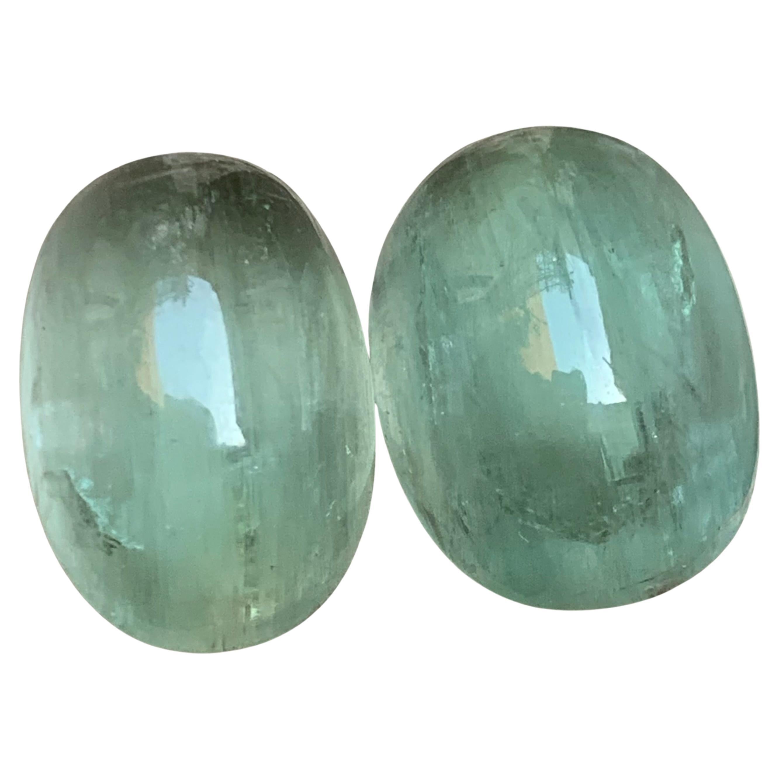 Natural Pale Green Beryl Earrings, Pendant Loose Gemstone Cabochon Set 60.75 Ct For Sale