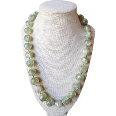 Natural Pale Green Emerald Spherical Bead Sterling Silver Statement Necklace, 19