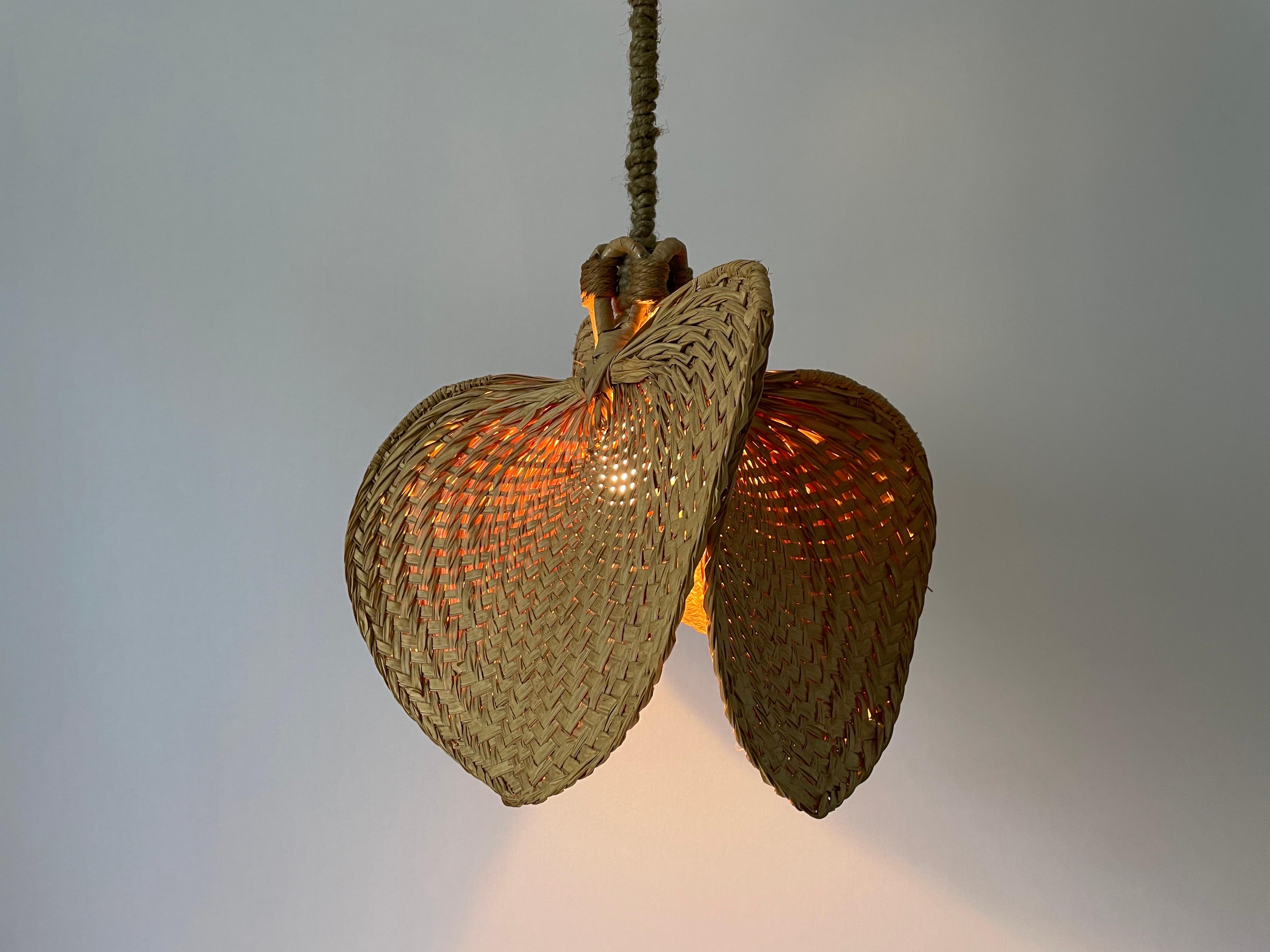 Lampada a sospensione grande in vimini con design a foglie di palma naturale, anni '60, Germania in vendita 3