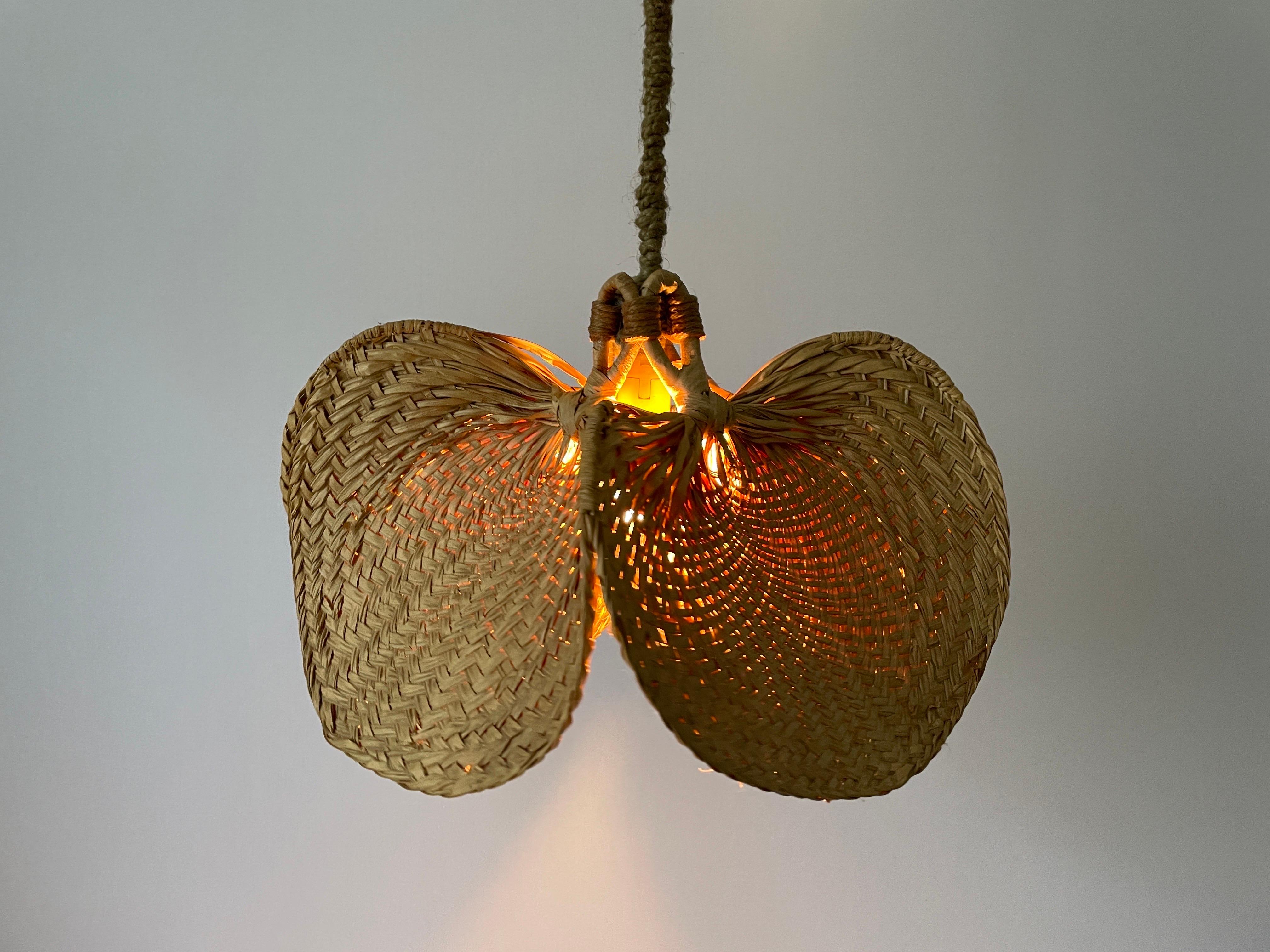 Lampada a sospensione grande in vimini con design a foglie di palma naturale, anni '60, Germania in vendita 5