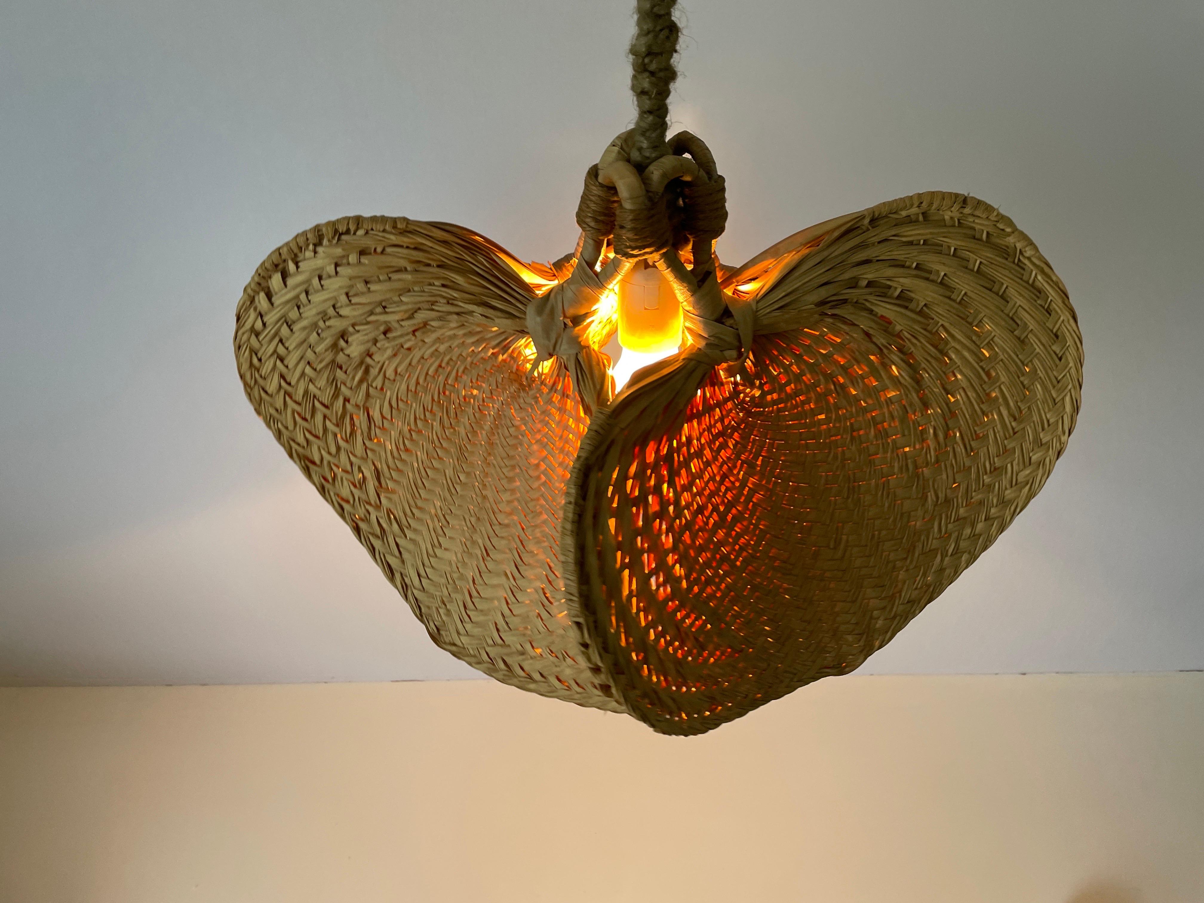Lampada a sospensione grande in vimini con design a foglie di palma naturale, anni '60, Germania in vendita 8