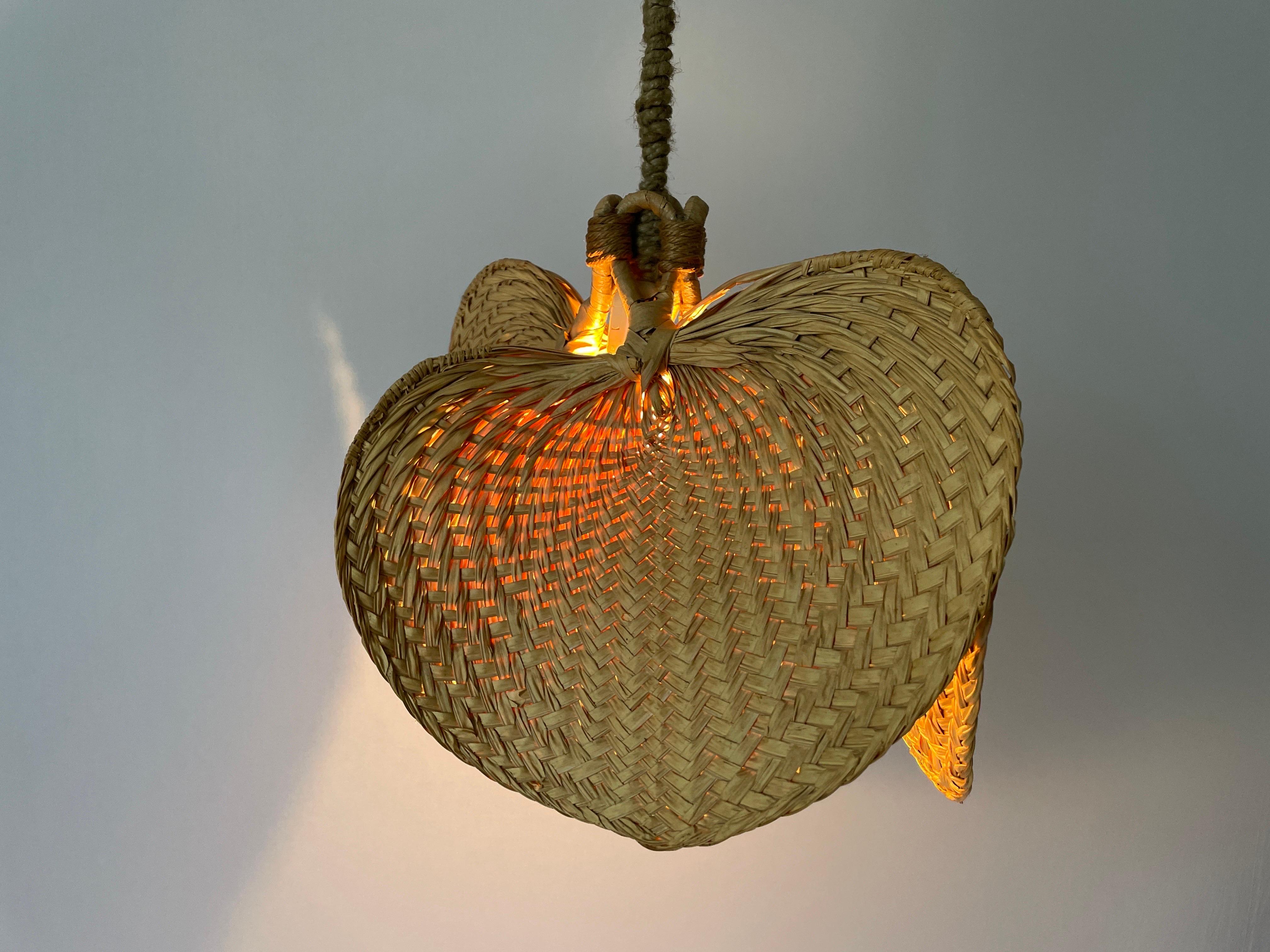 Lampada a sospensione grande in vimini con design a foglie di palma naturale, anni '60, Germania in vendita 9