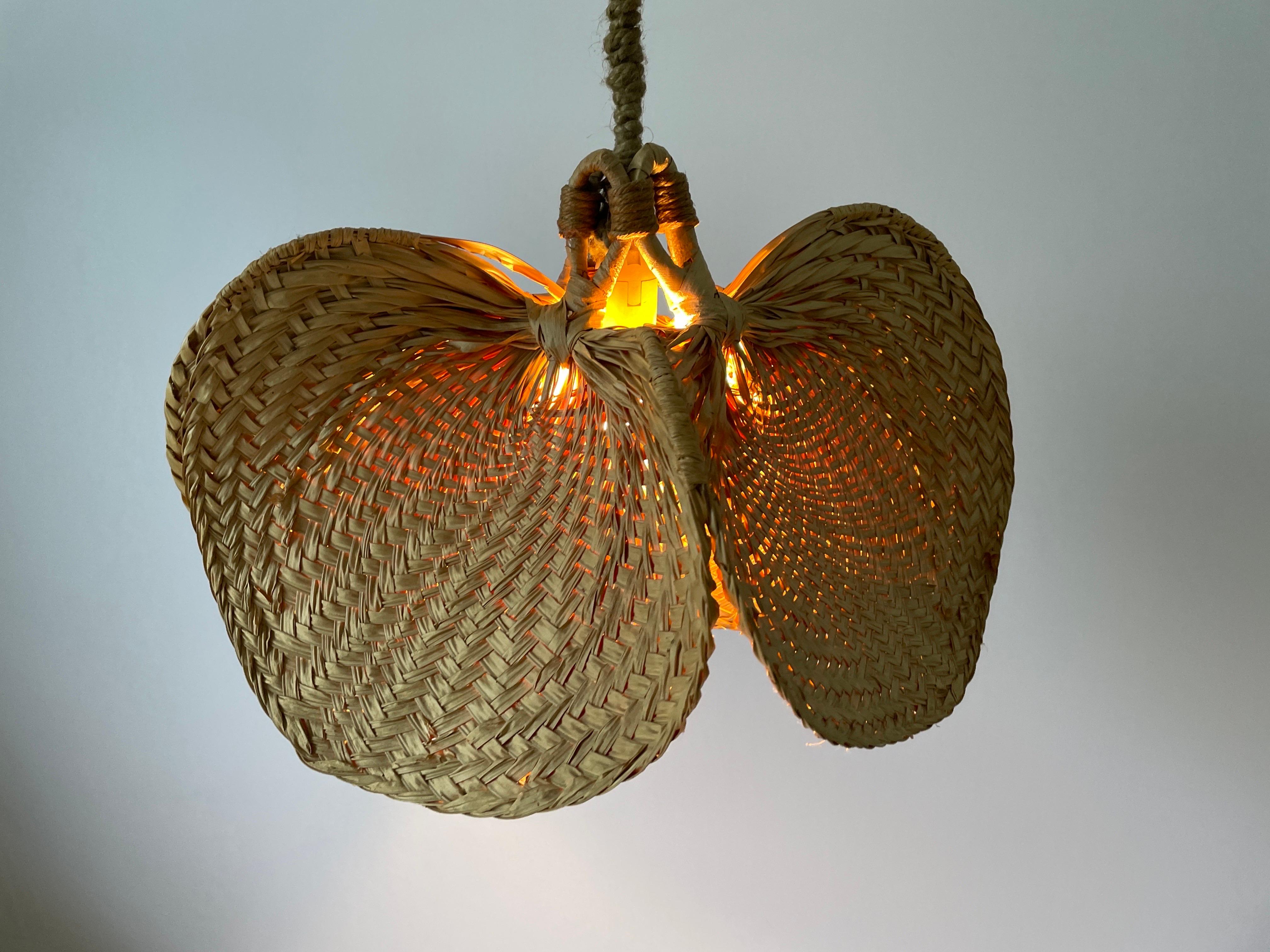 Lampada a sospensione grande in vimini con design a foglie di palma naturale, anni '60, Germania in vendita 11