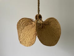 Natural Palmate Leaf Design Wicker Large Pendant Lamp, 1960s, Germany