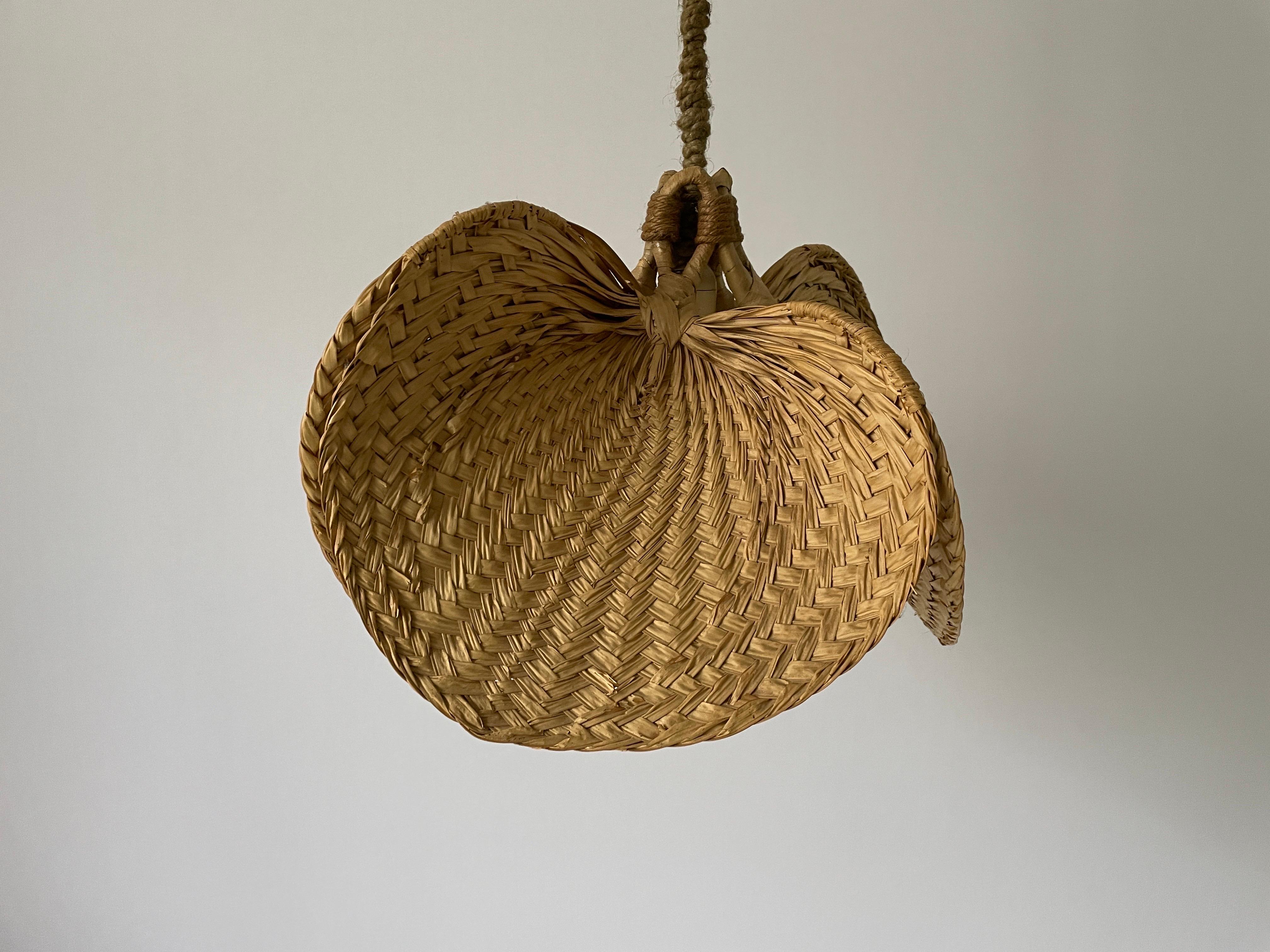 Mid-Century moderno Lampada a sospensione grande in vimini con design a foglie di palma naturale, anni '60, Germania in vendita
