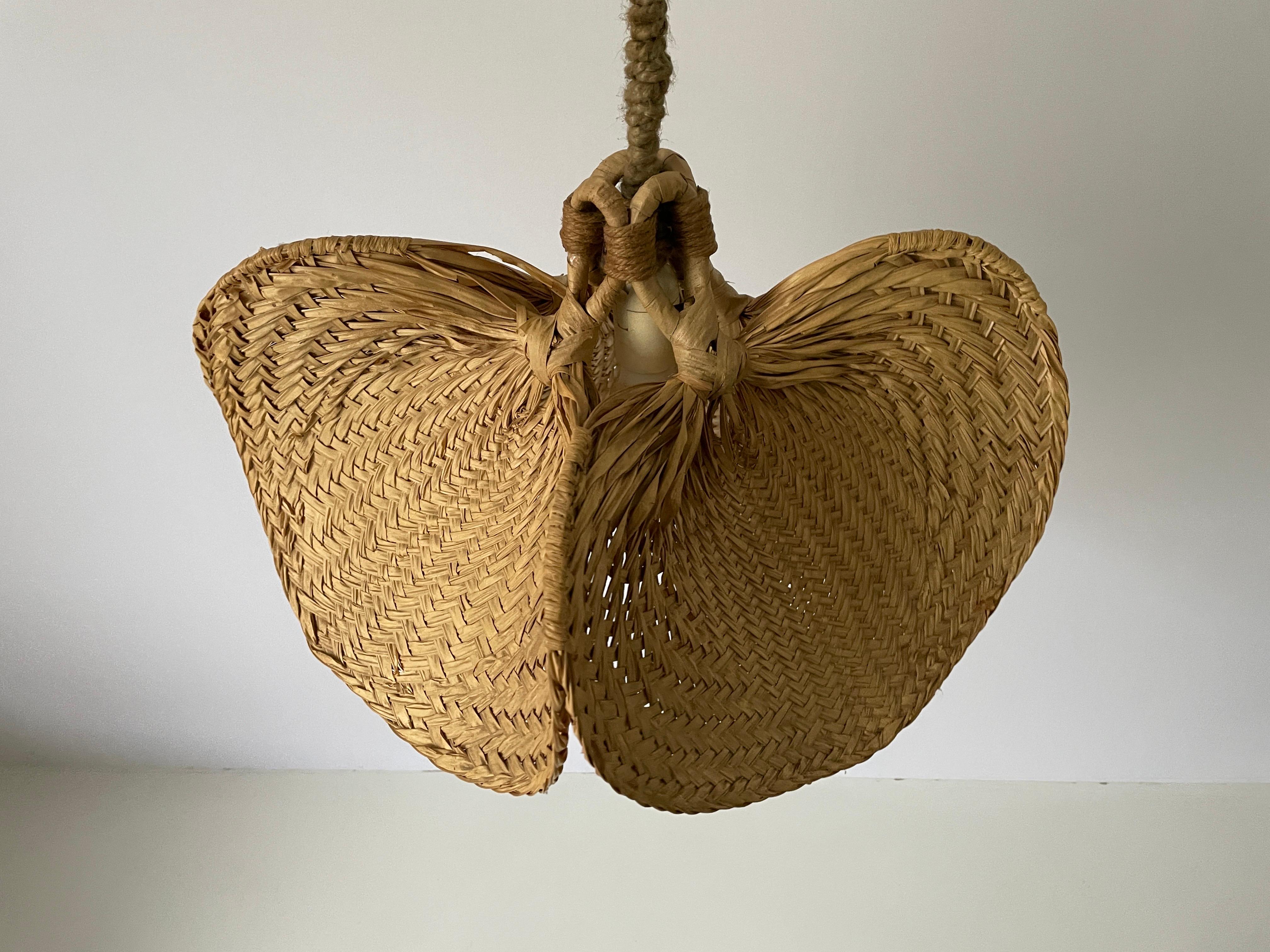 Lampada a sospensione grande in vimini con design a foglie di palma naturale, anni '60, Germania In condizioni buone in vendita a Hagenbach, DE