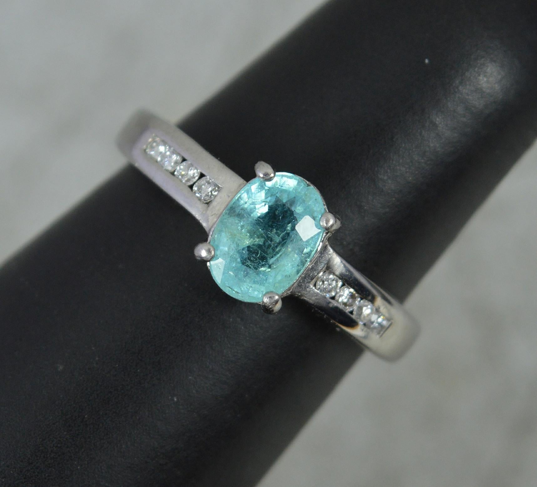 Natural Paraiba Tourmaline and Diamond 18ct White Gold Ring For Sale 3