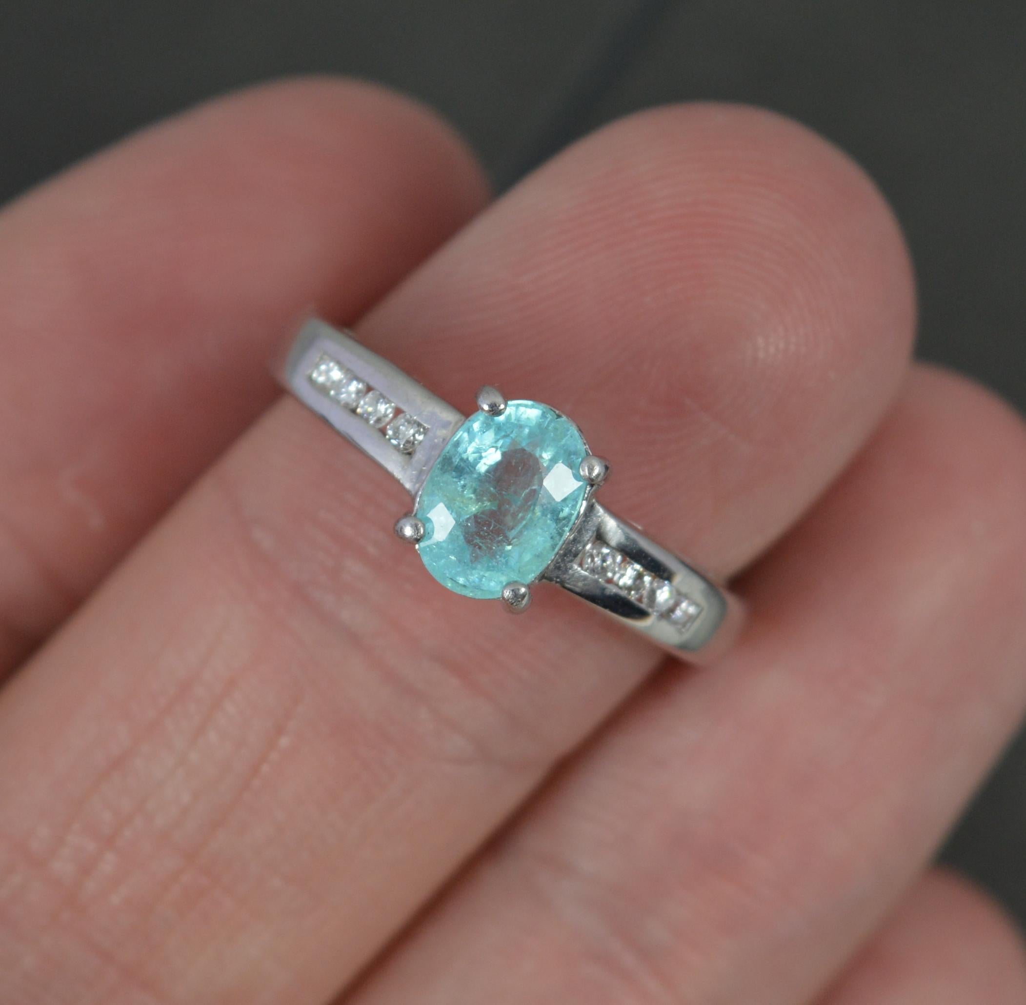 Oval Cut Natural Paraiba Tourmaline and Diamond 18ct White Gold Ring For Sale