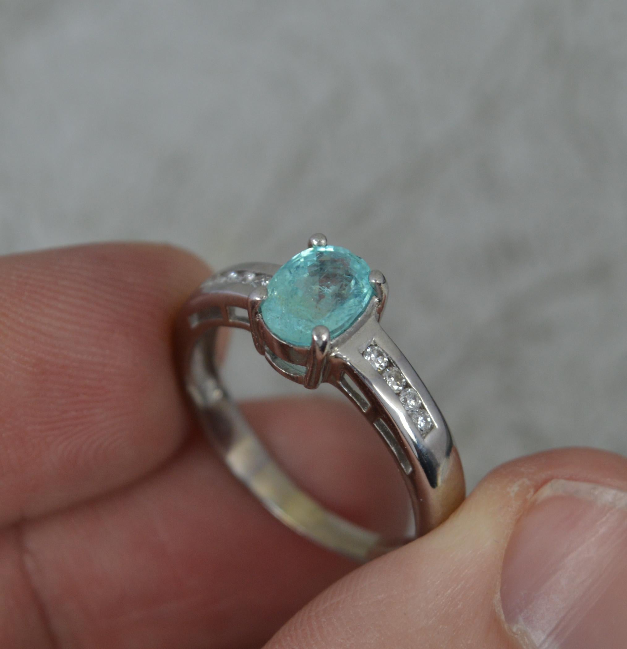 Natural Paraiba Tourmaline and Diamond 18ct White Gold Ring In Excellent Condition For Sale In St Helens, GB