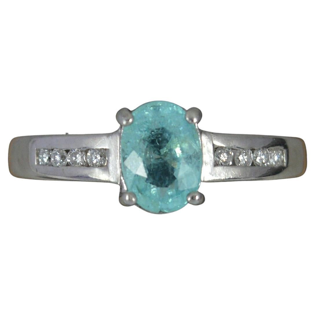 Natural Paraiba Tourmaline and Diamond 18ct White Gold Ring For Sale