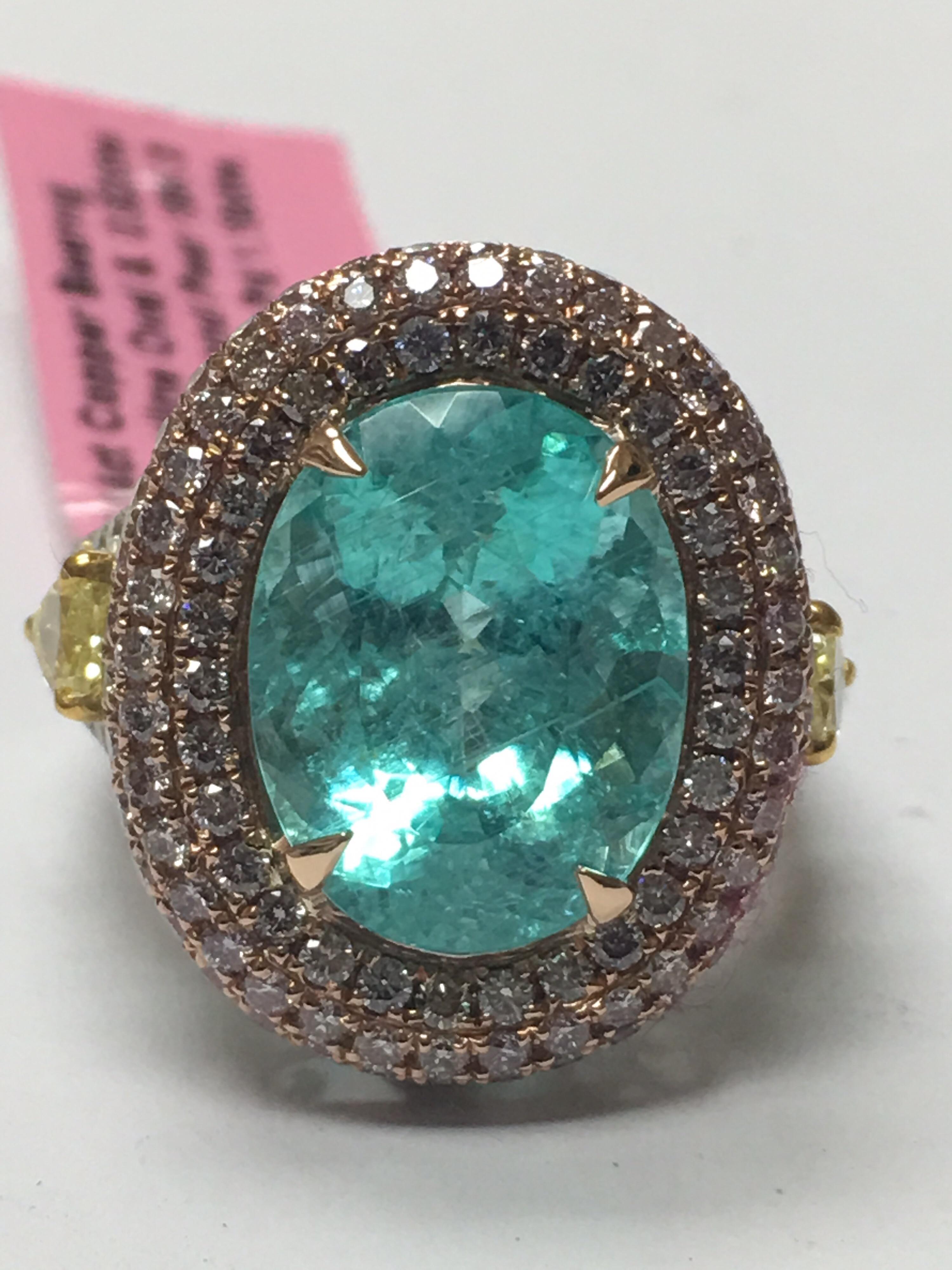 Natural Paraiba Tourmaline and Diamonds Ring In New Condition In Trumbull, CT