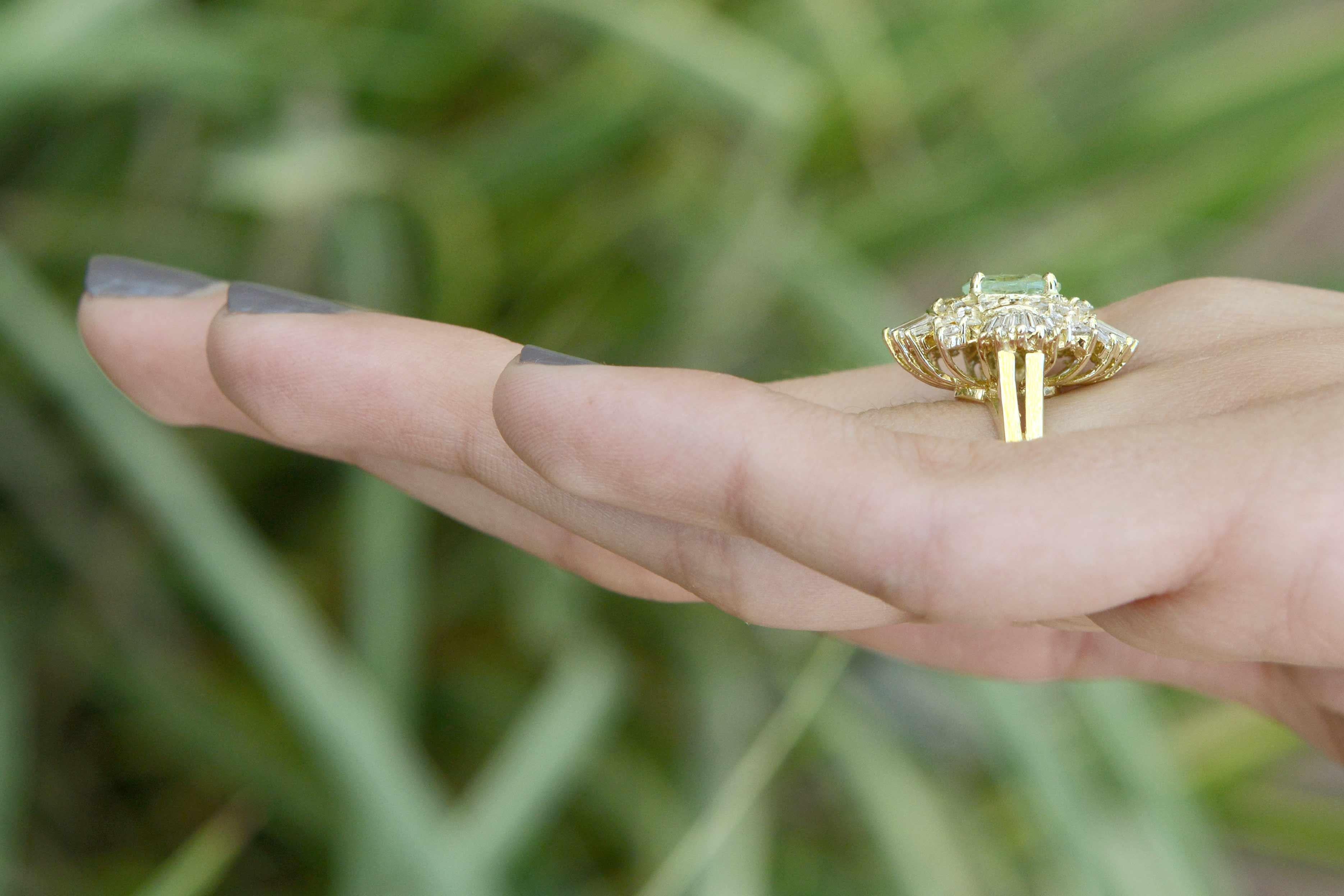 Oval Cut Natural Paraiba Tourmaline Diamond Cocktail Ring Ballerina 3 Carat Yellow Gold